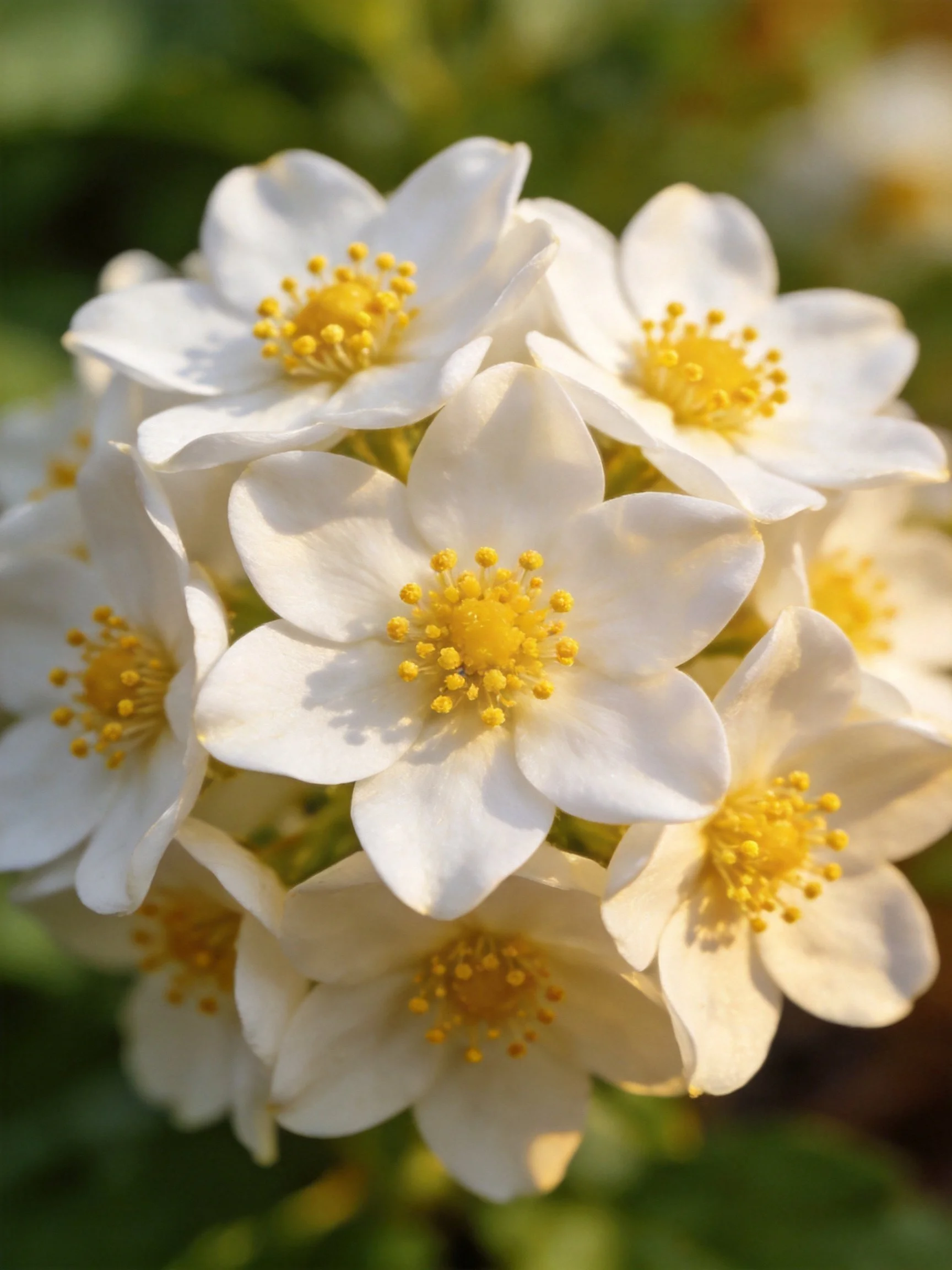 Cluster of delicate white flowers with vibrant yellow centers