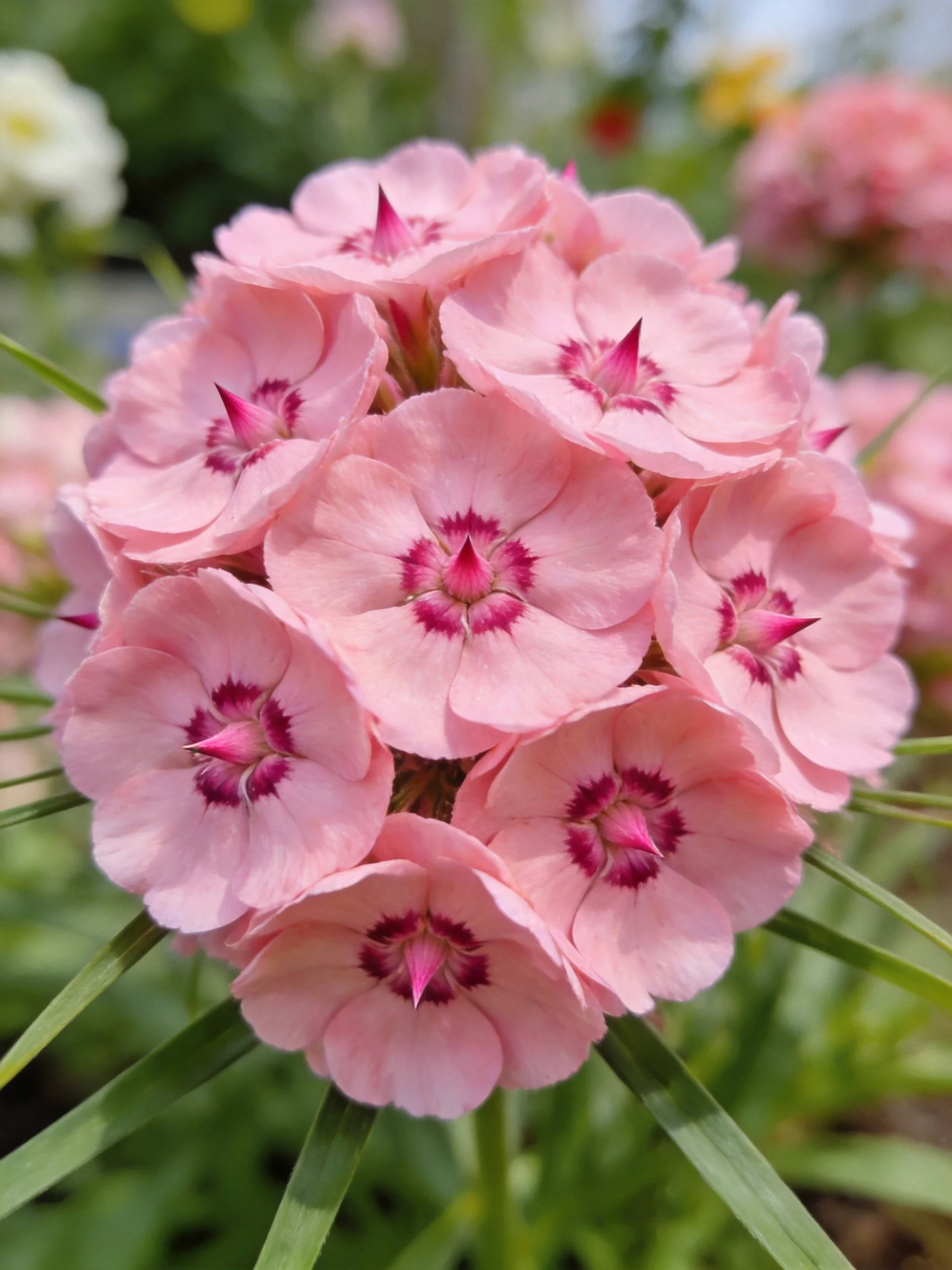 Cluster of pink flowers with dark centers