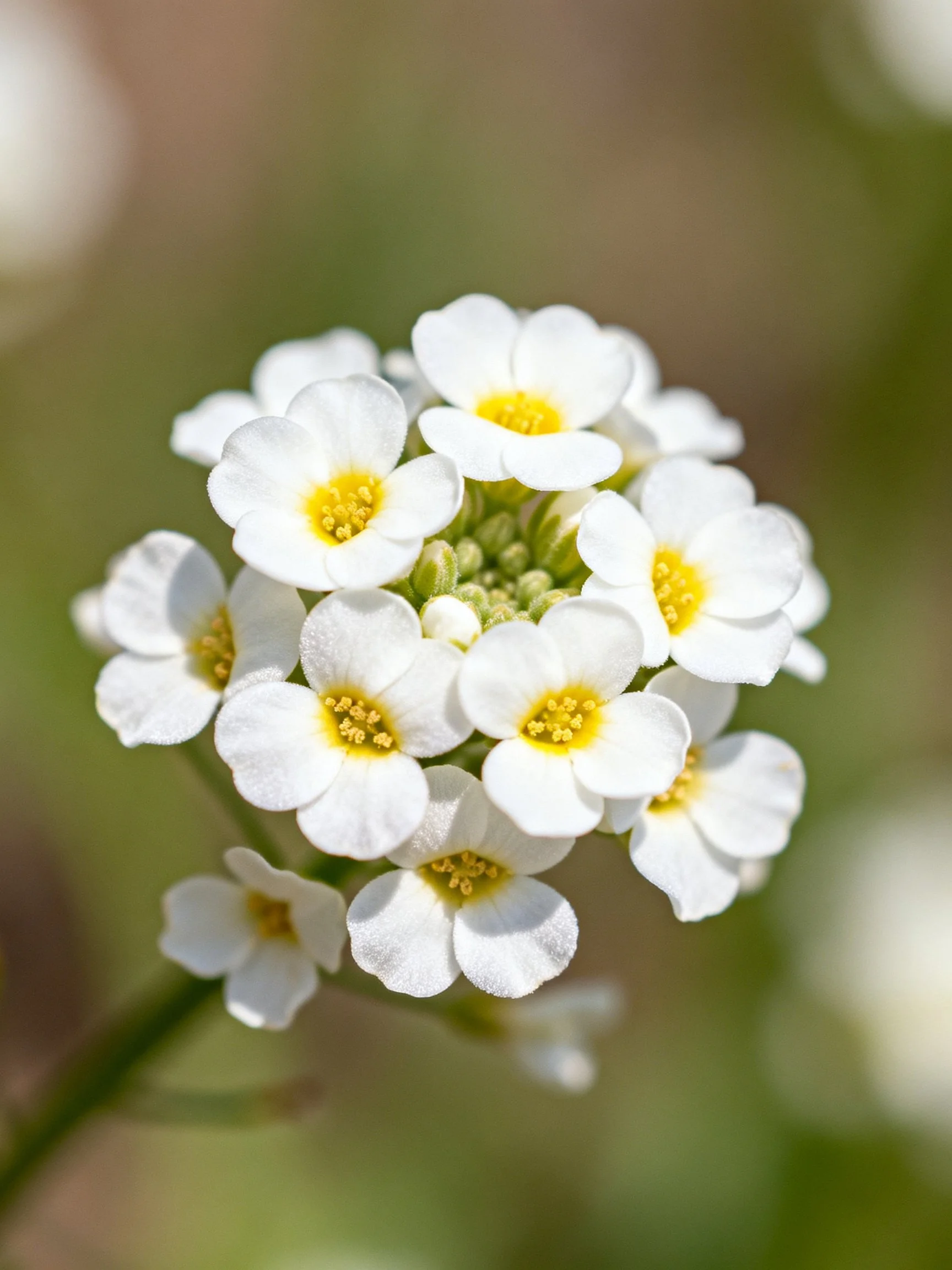 Cluster of small white flowers with bright yellow centers