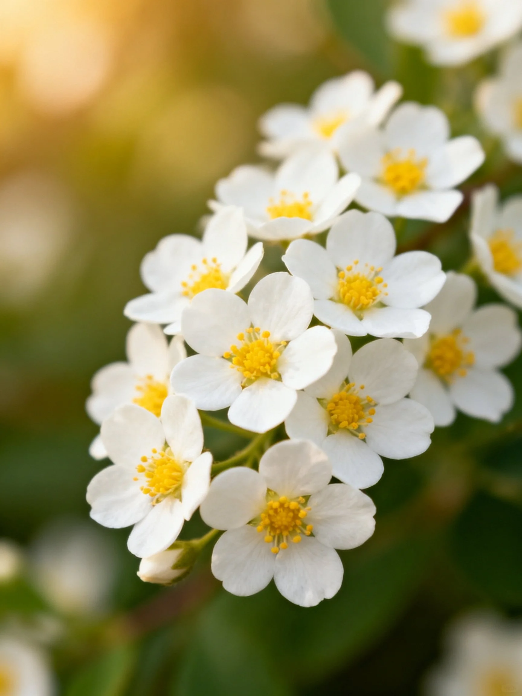 Cluster of small white flowers with bright yellow centers
