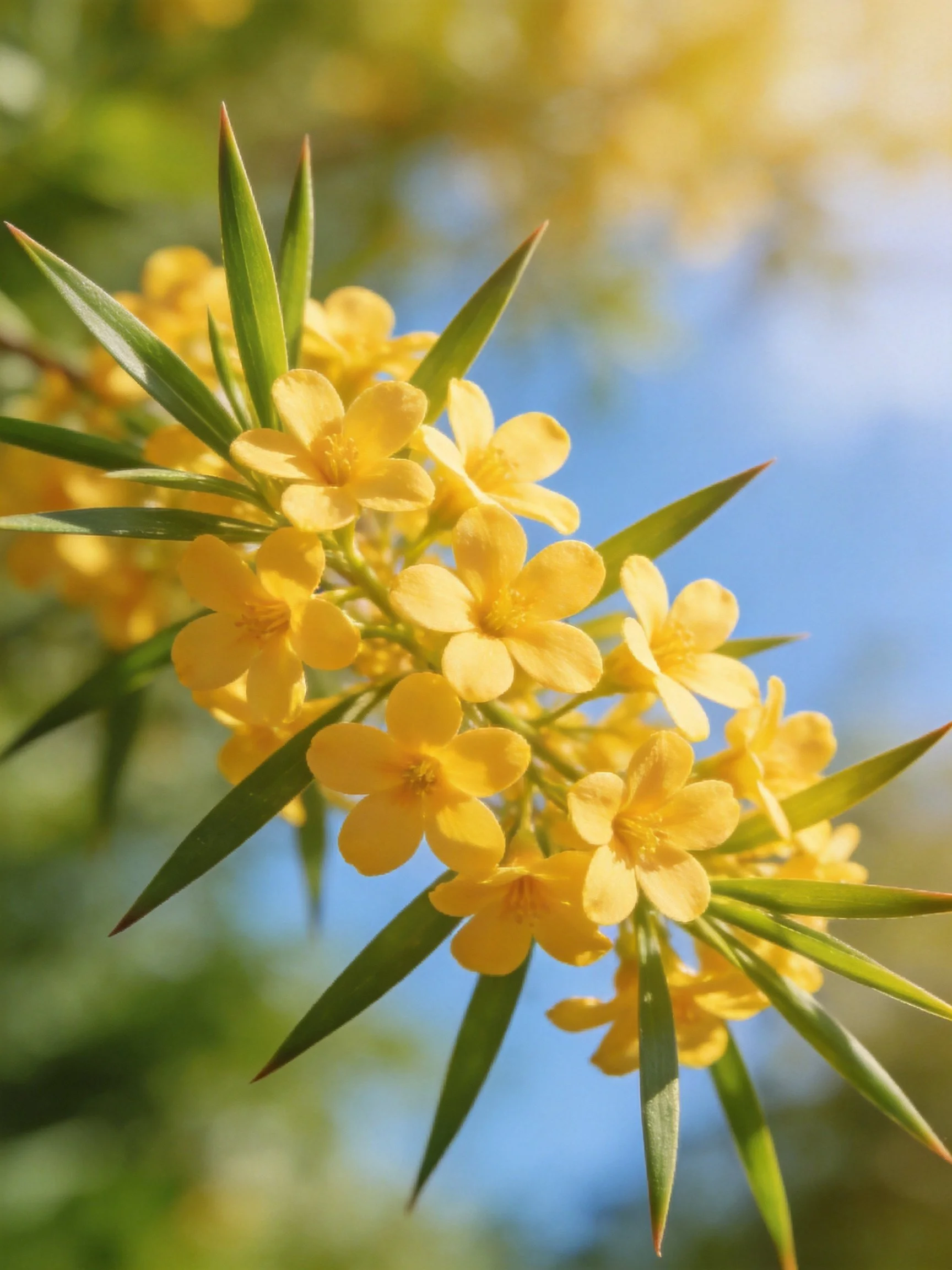 Cluster of small yellow flowers with long green leaves