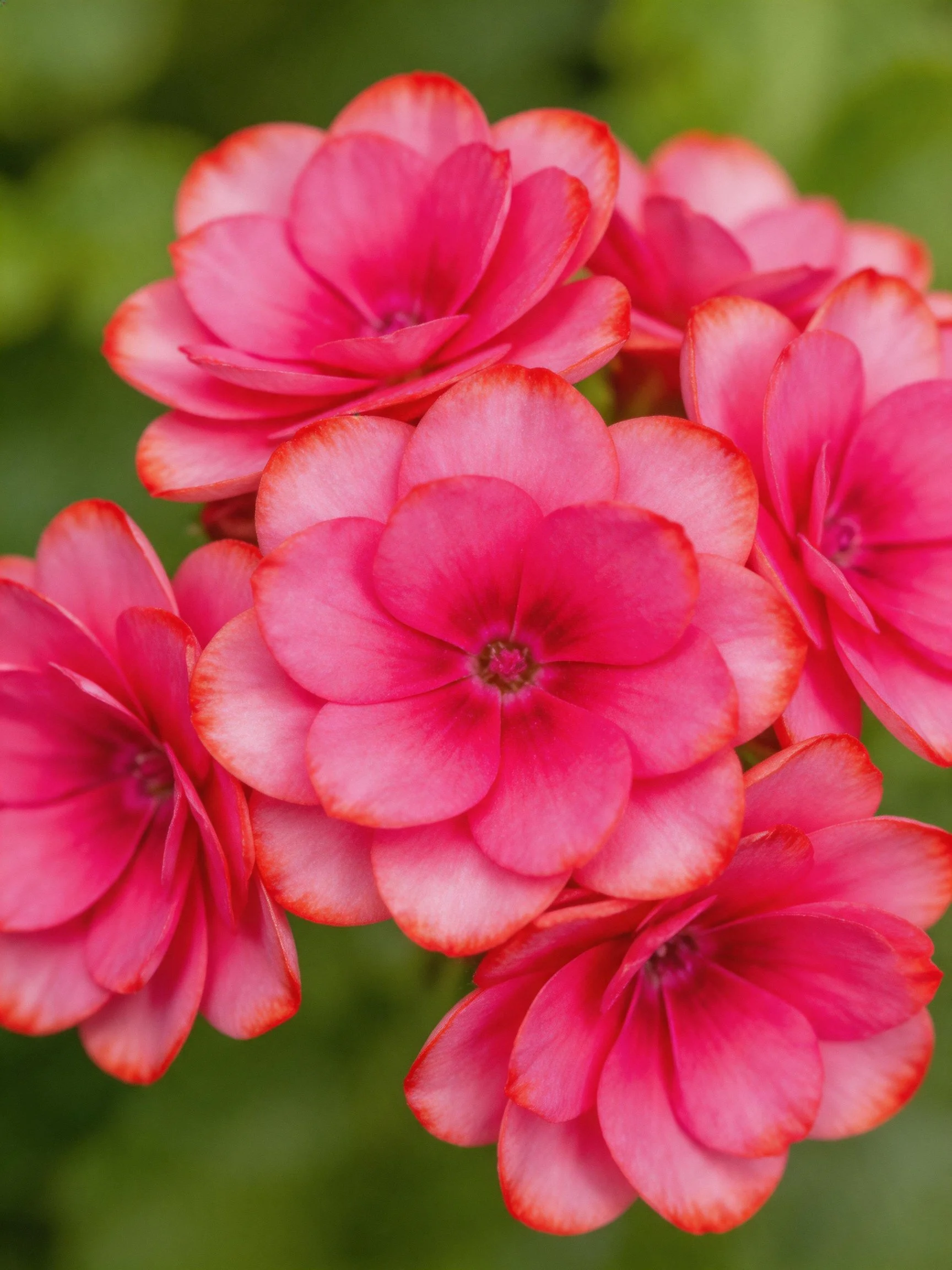 Cluster of vibrant pink flowers with orange petal edges