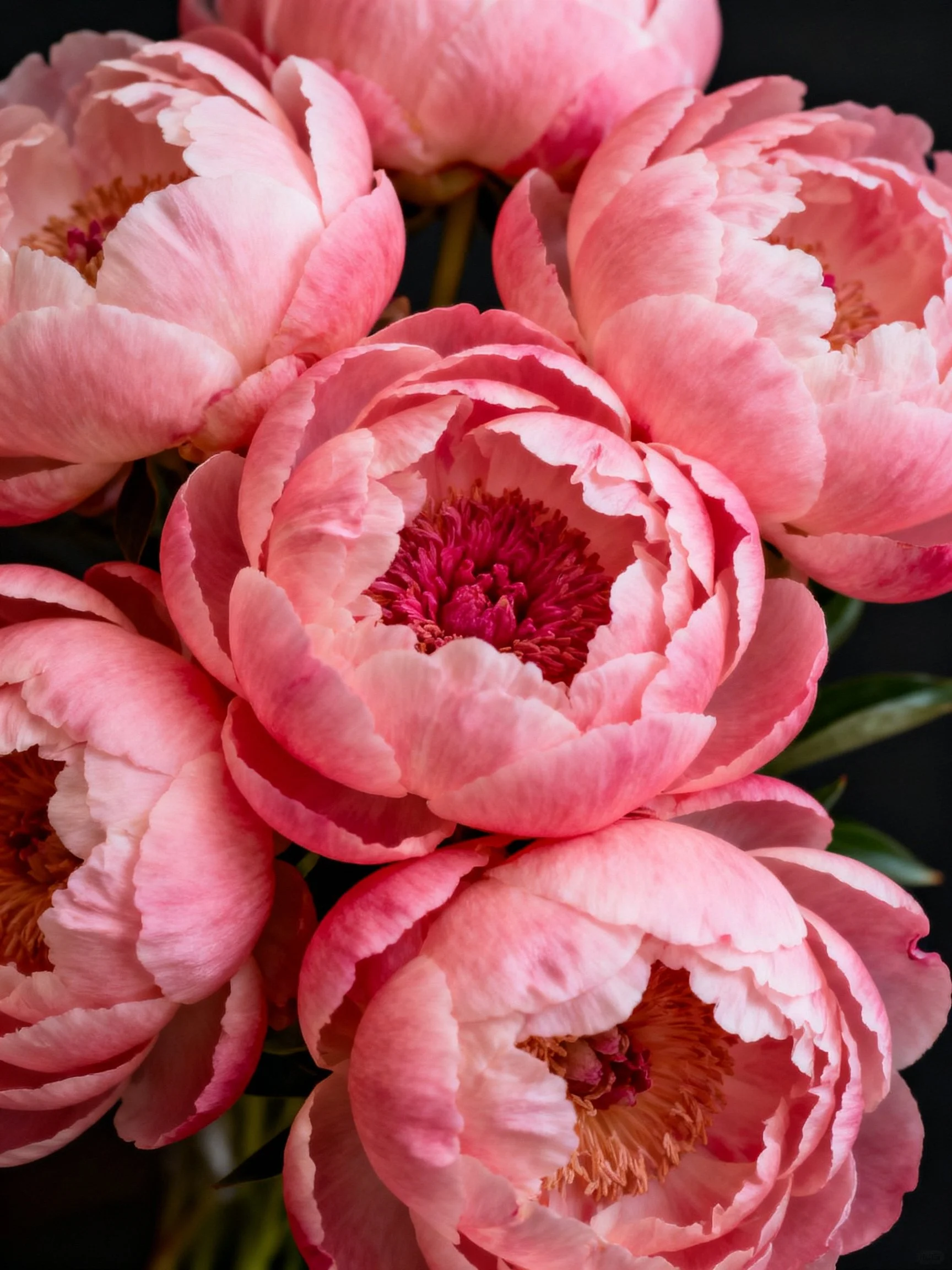 Cluster of vibrant pink peonies with layered petals