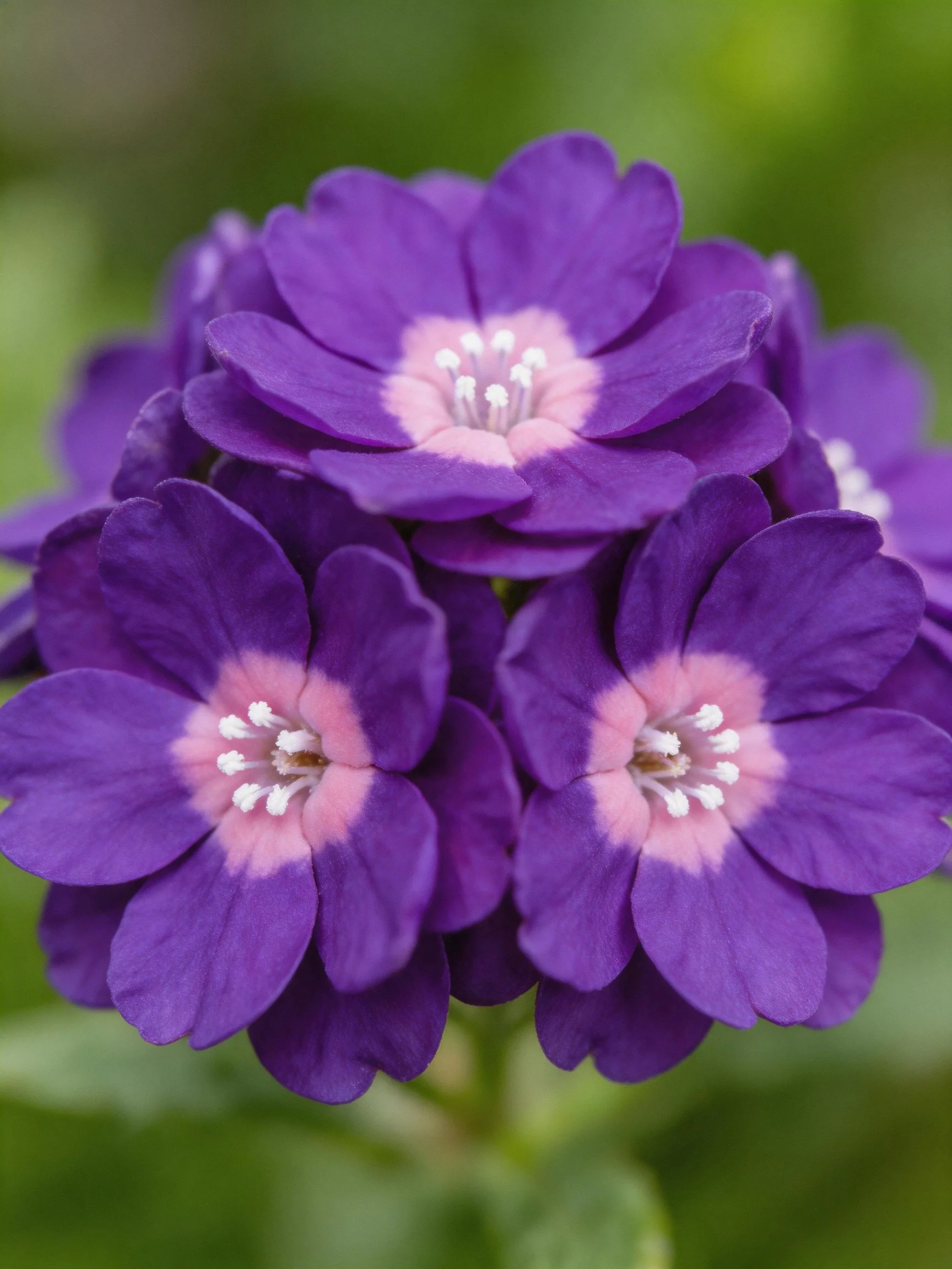Cluster of vibrant purple flowers with pink centers
