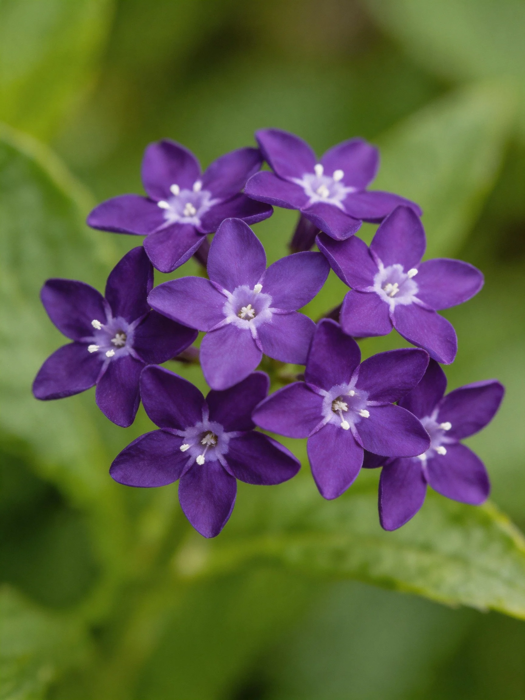 Cluster of vibrant purple star - shaped flowers with green foliage
