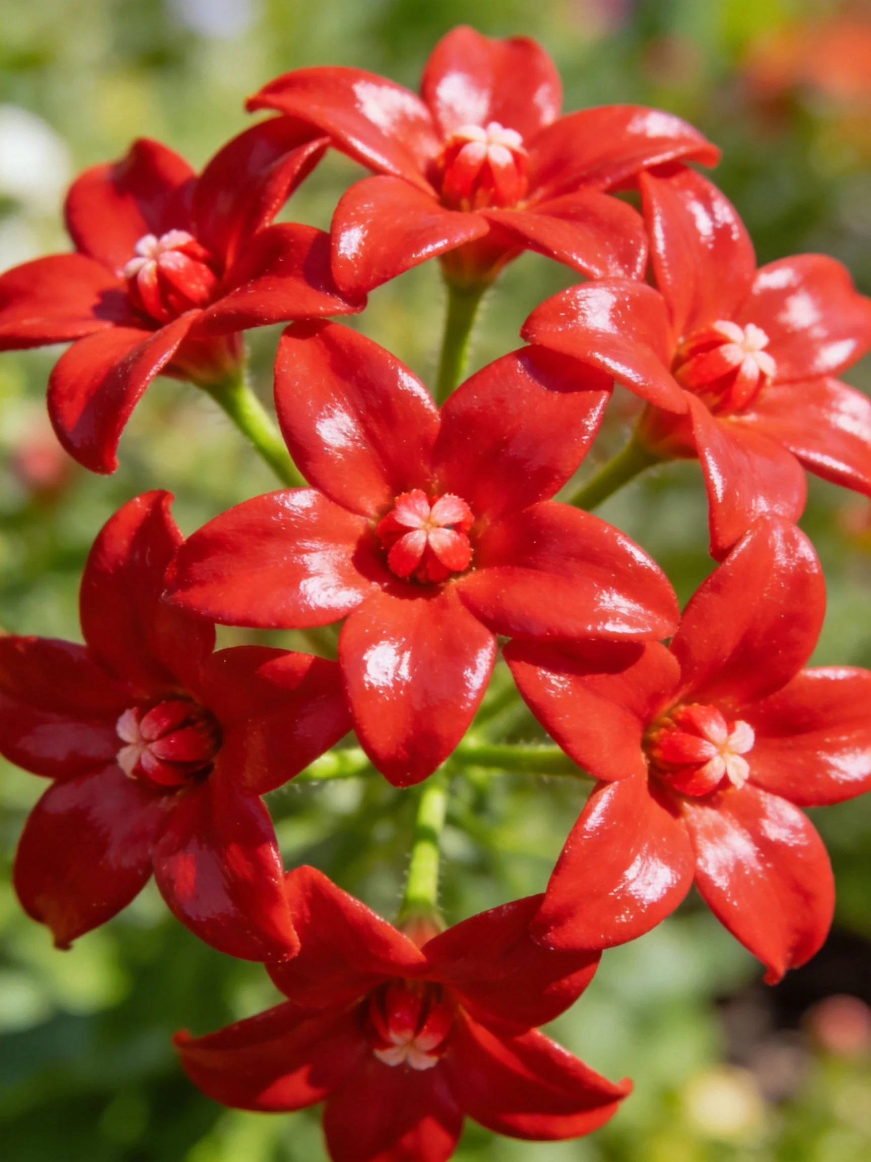 Cluster of vibrant red flowers with glossy petals