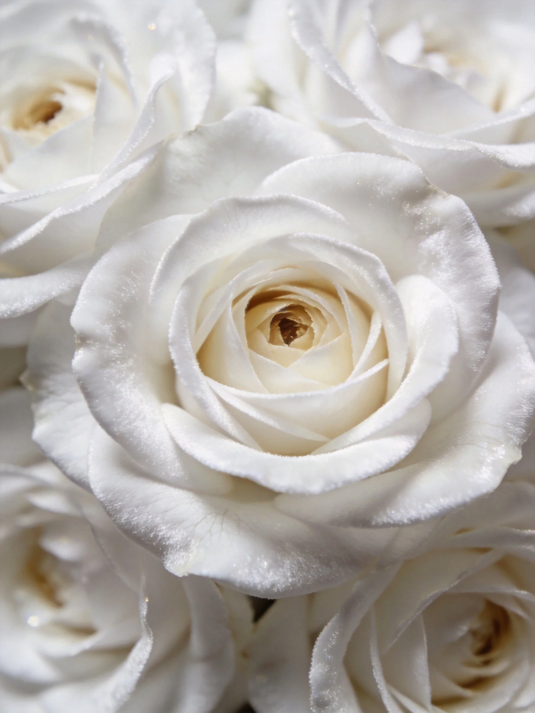 Cluster of white roses shown in close-up detail