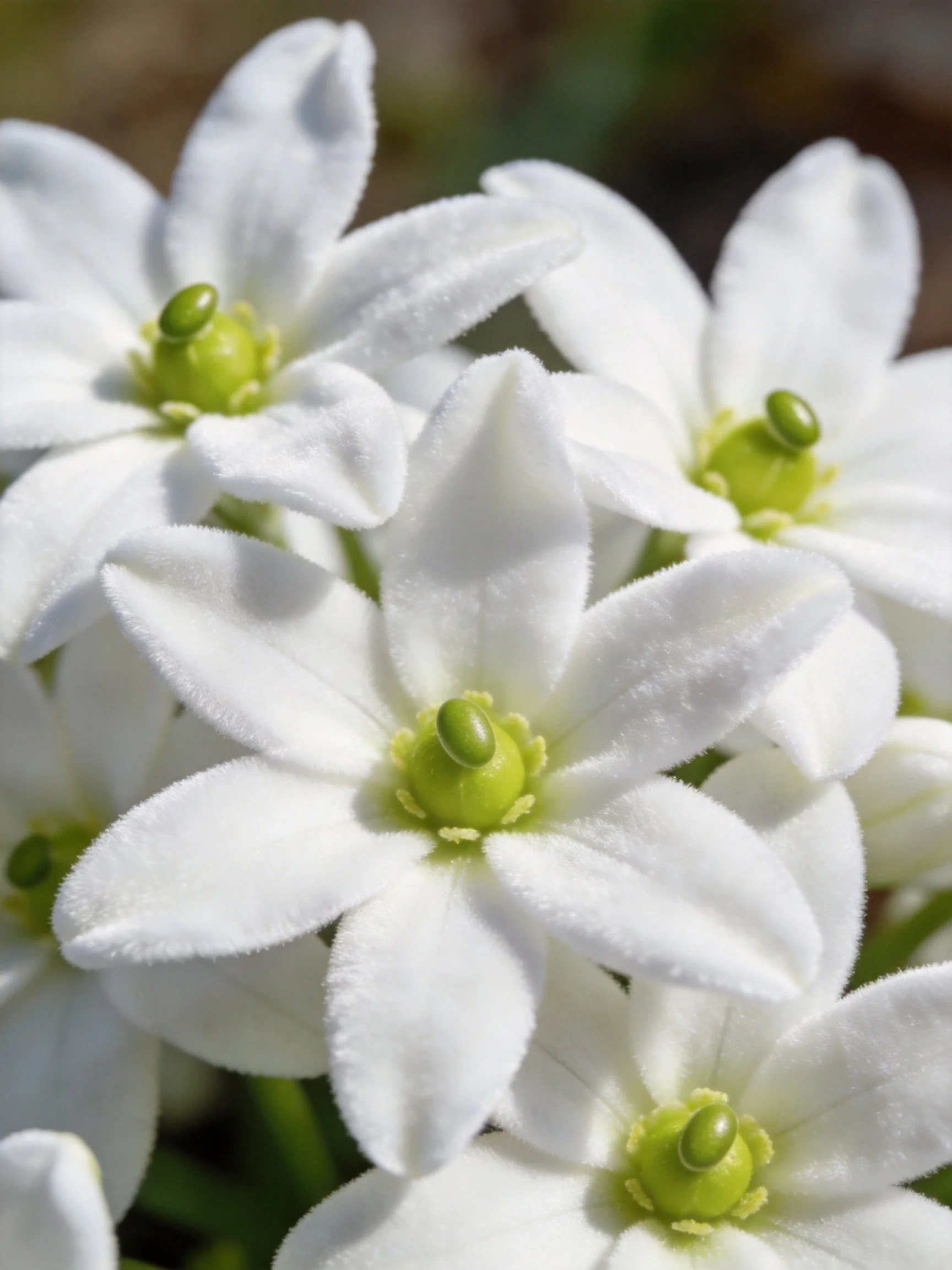 Clustered white star - shaped flowers with green centers