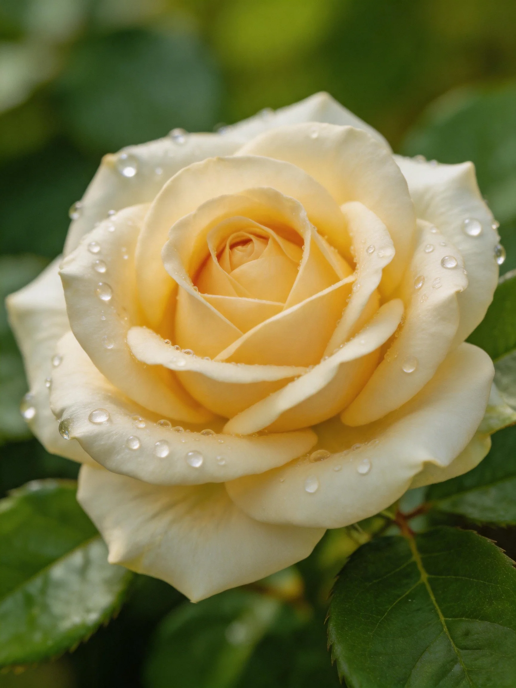 Creamy white rose adorned with water droplets