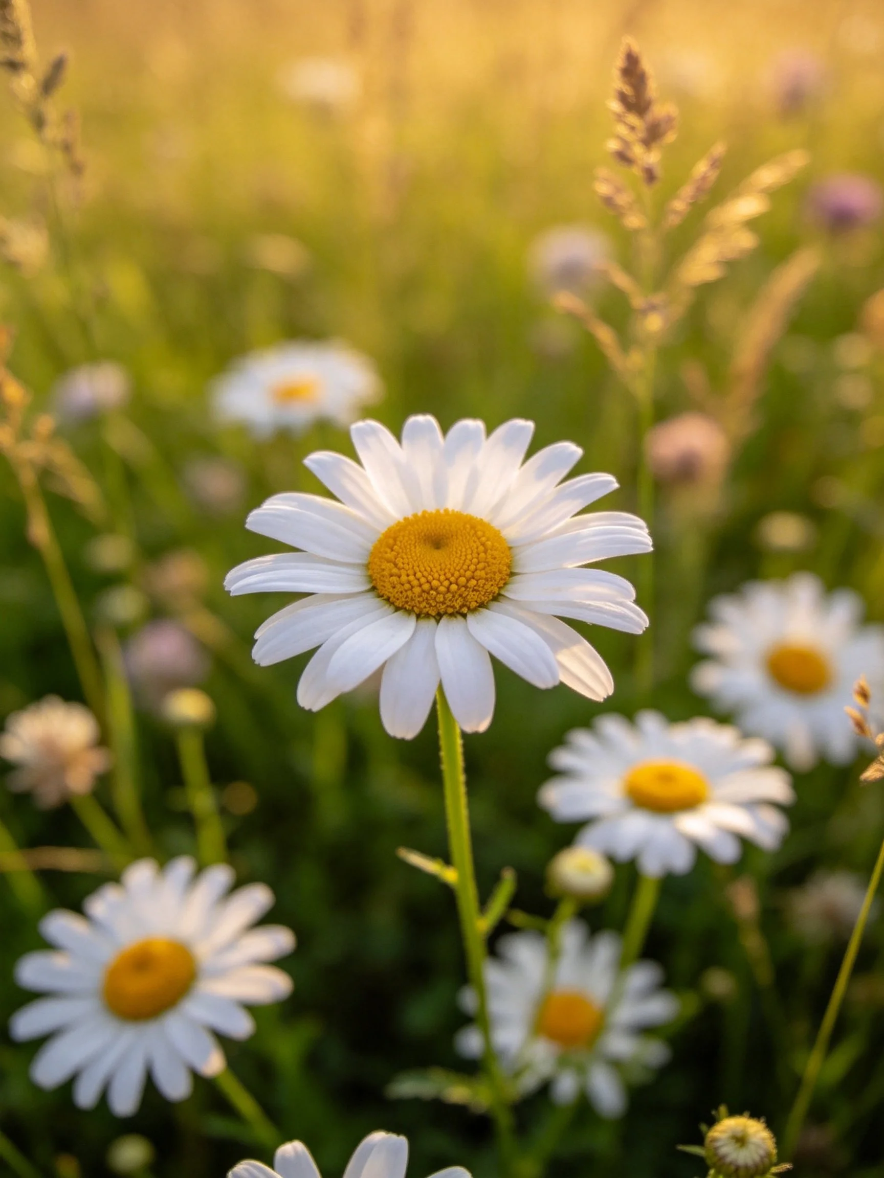 Daisies with White Petals and Yellow Centers in a Sunlit Meadow