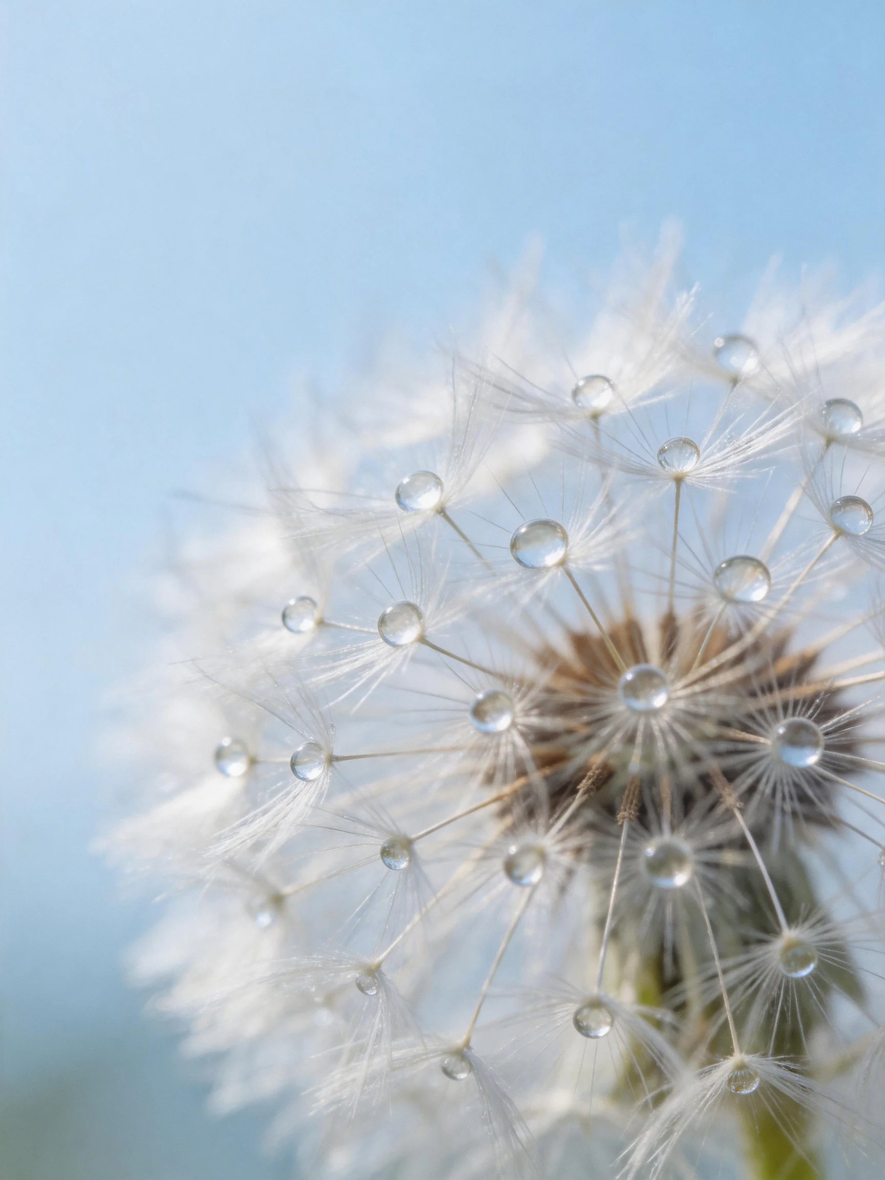Dandelion Seed Head With Clear Water Droplets
