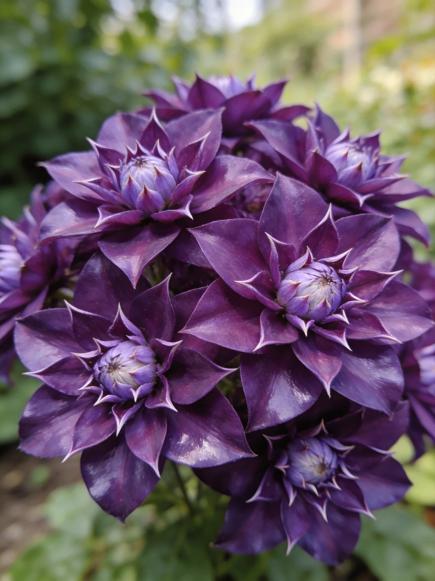 Dark purple aster blooms cluster densely with pointed petals