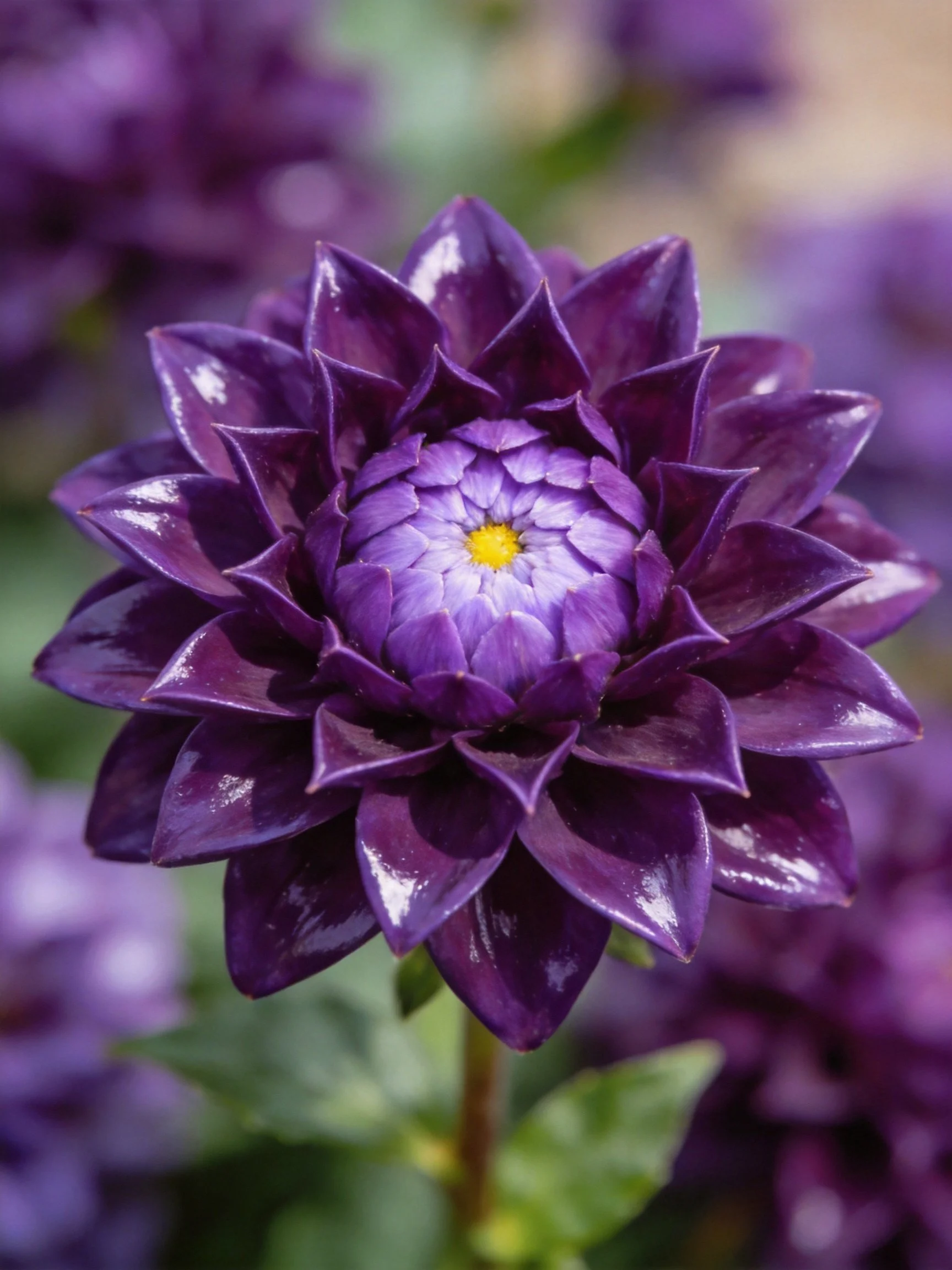 Deep purple dahlia with layered petals and vibrant centers