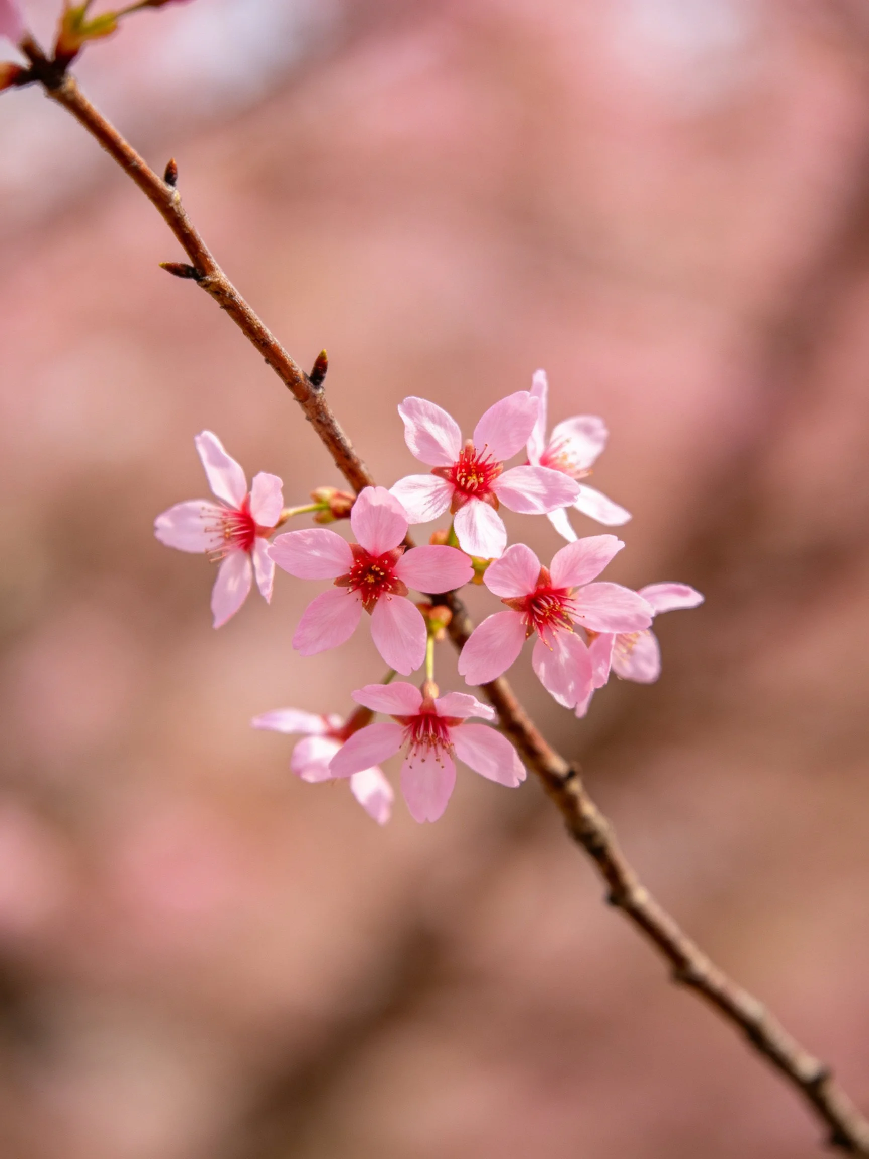 Delicate Pink Cherry Blossom Clusters on a Slender Branch