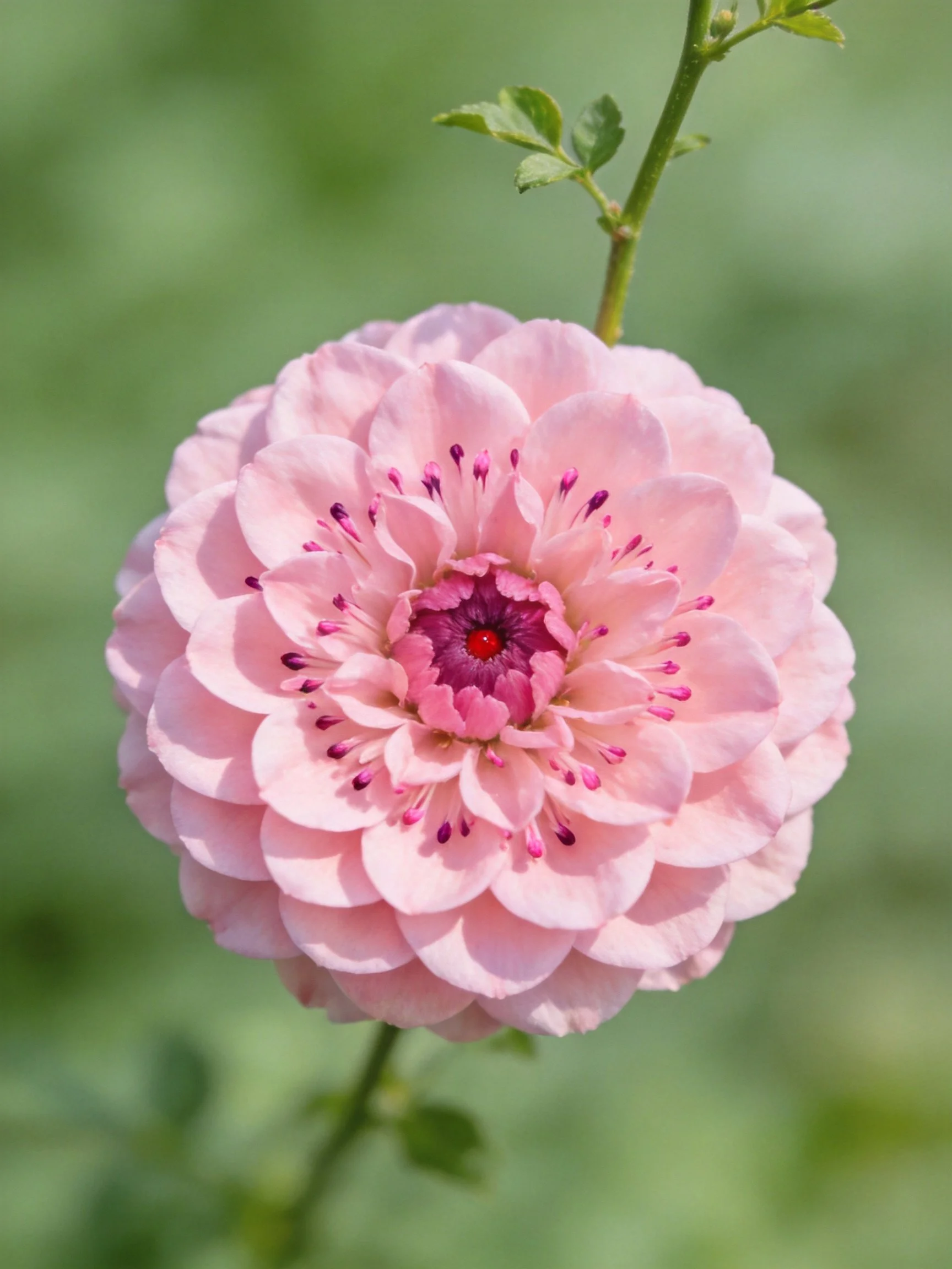 Delicate pink flower with layered petals and vibrant center