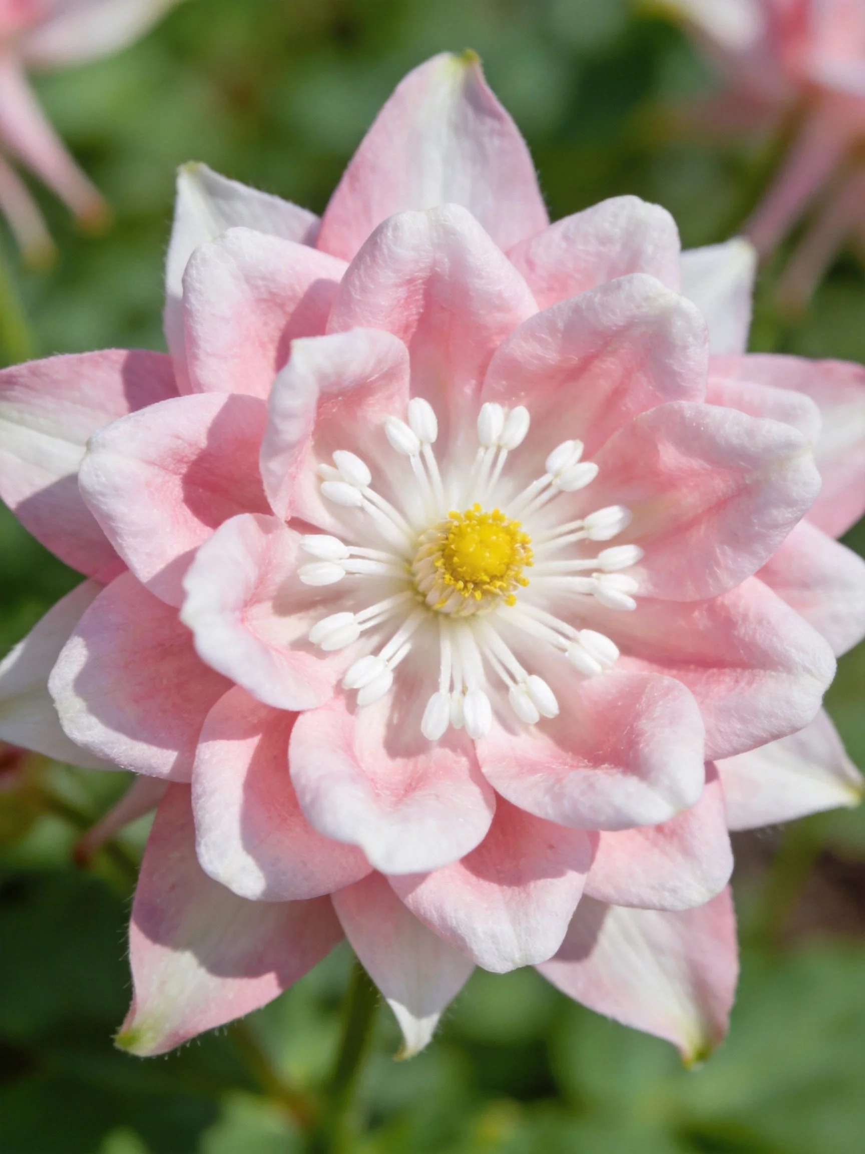 Delicate pink flower with layered petals and yellow center
