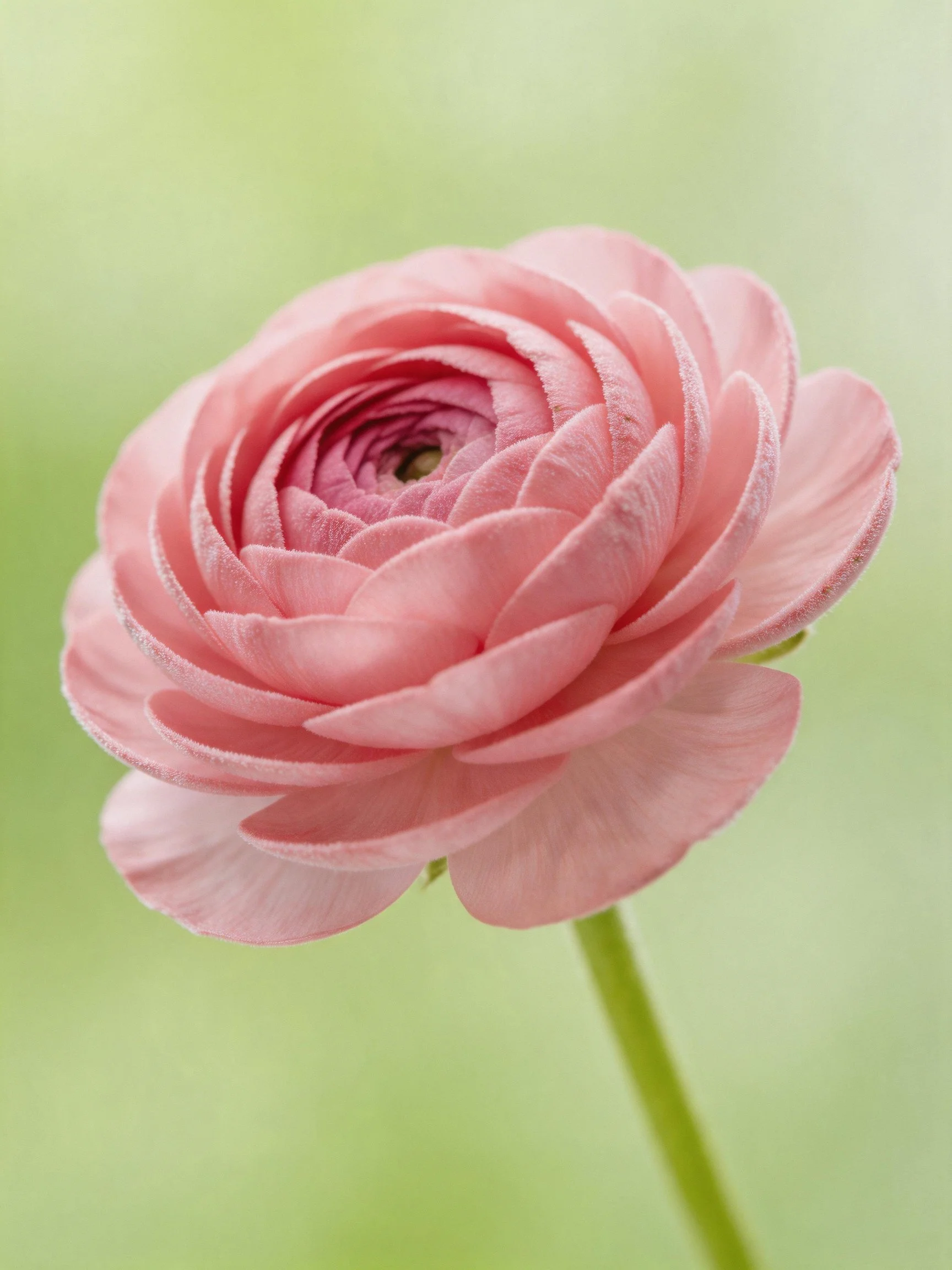 Delicate pink ranunculus flower with layered petals