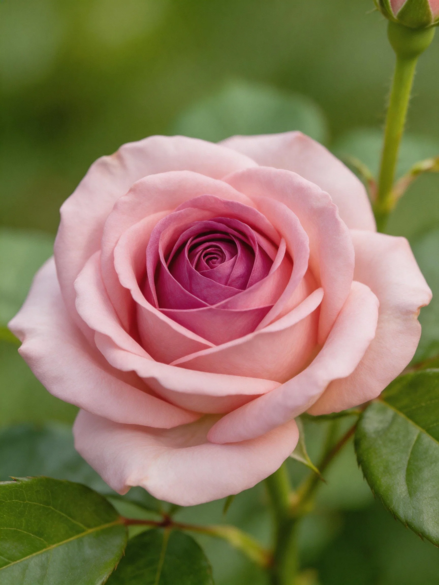 Delicate pink rose with layered petals and green foliage