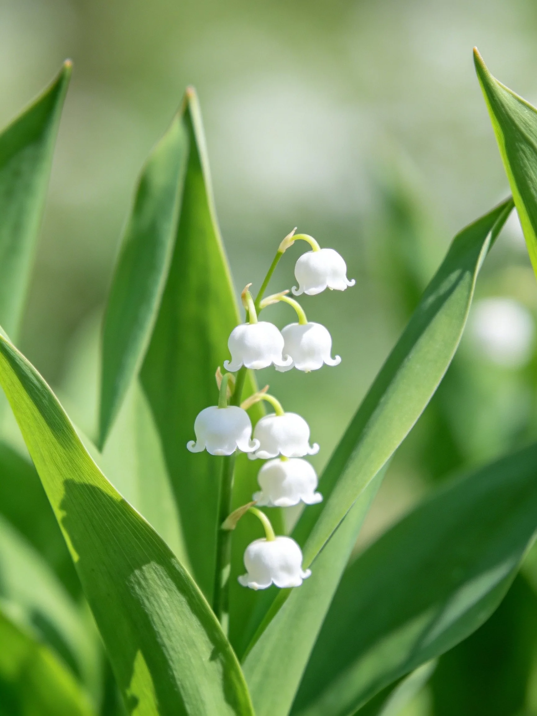 Delicate white bell flowers among vibrant green foliage