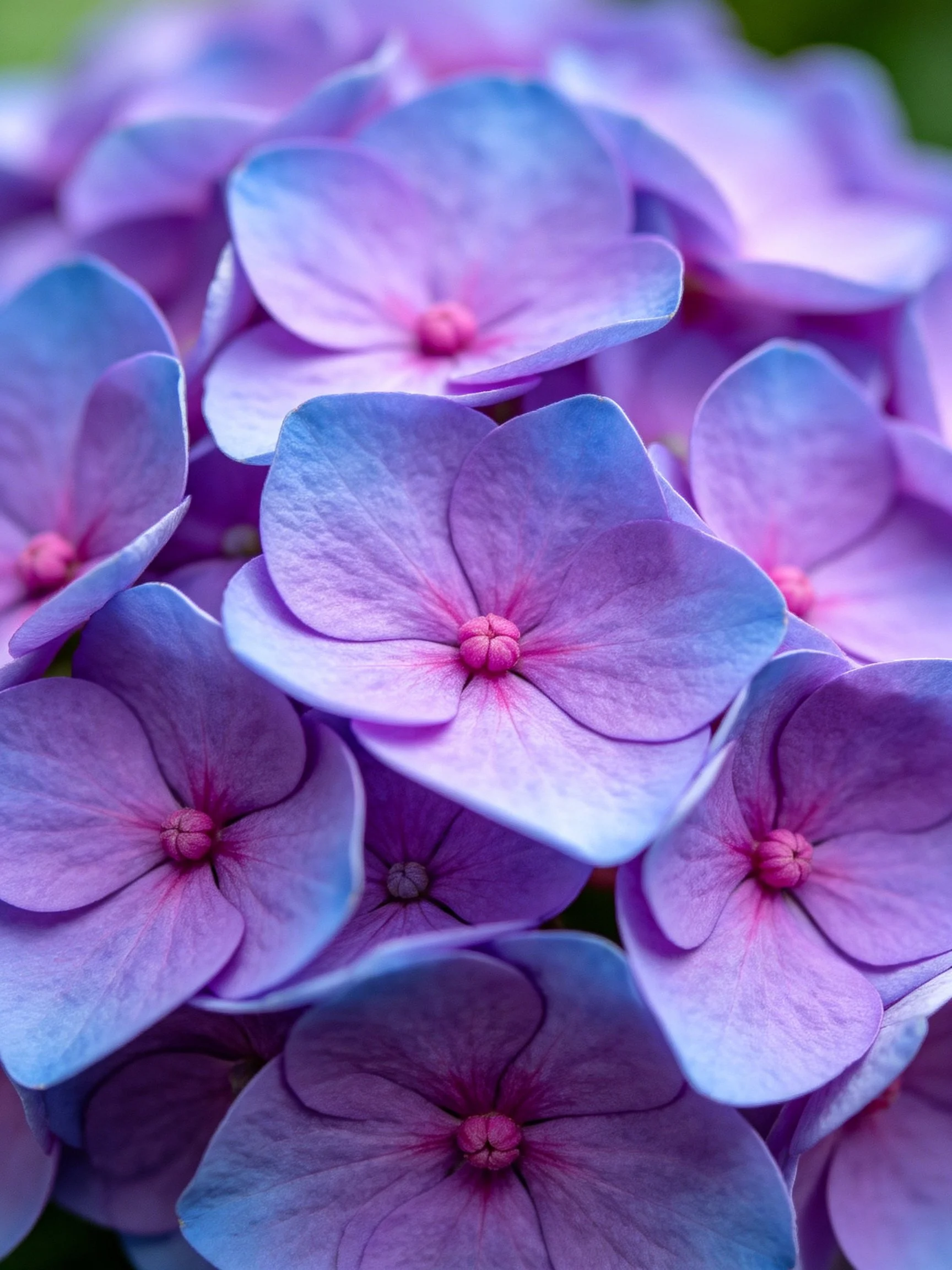 Dense Cluster of Purple and Blue Hydrangea Flowers