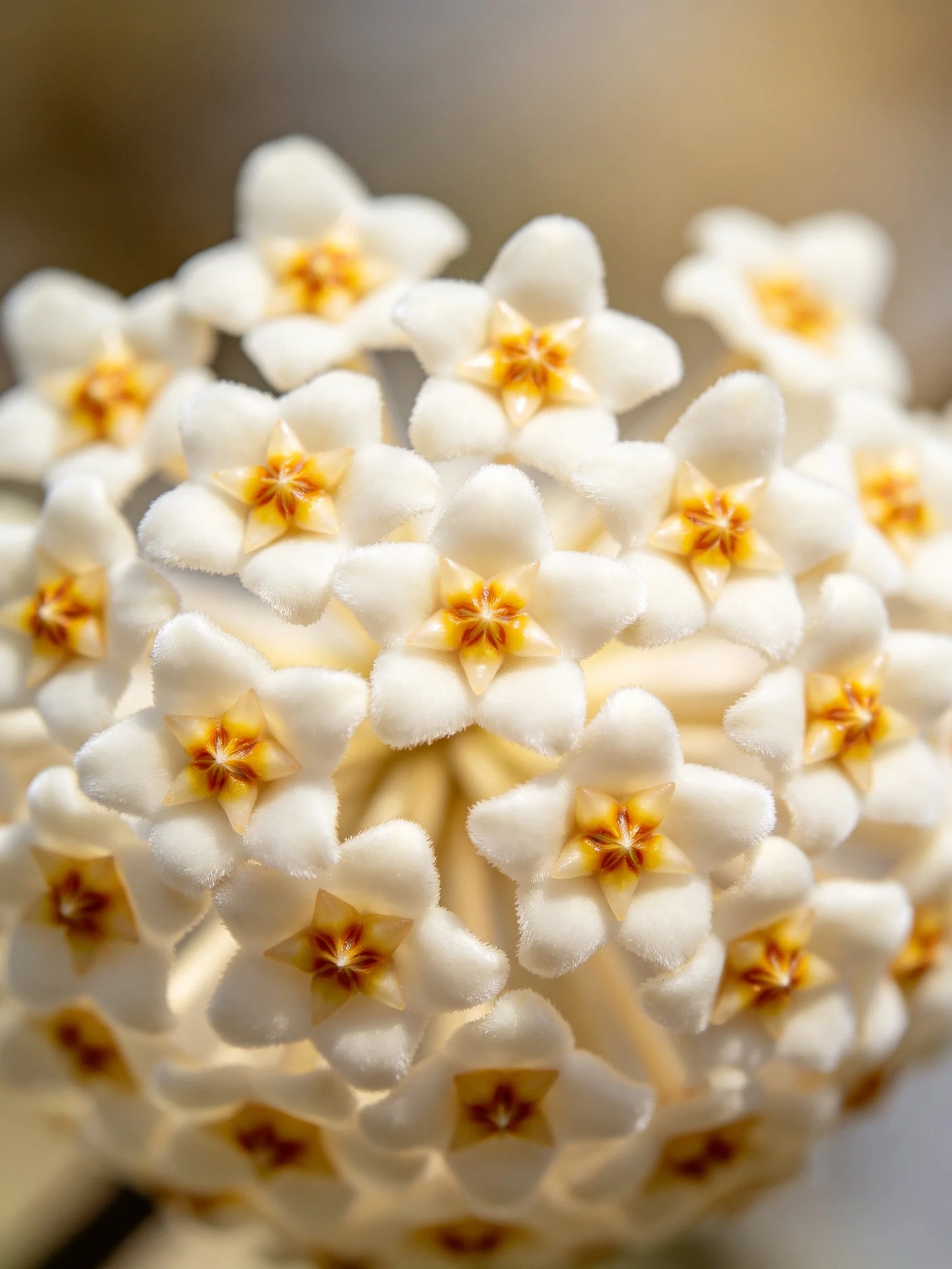 Dense cluster of small white star-shaped flowers with yellow centers