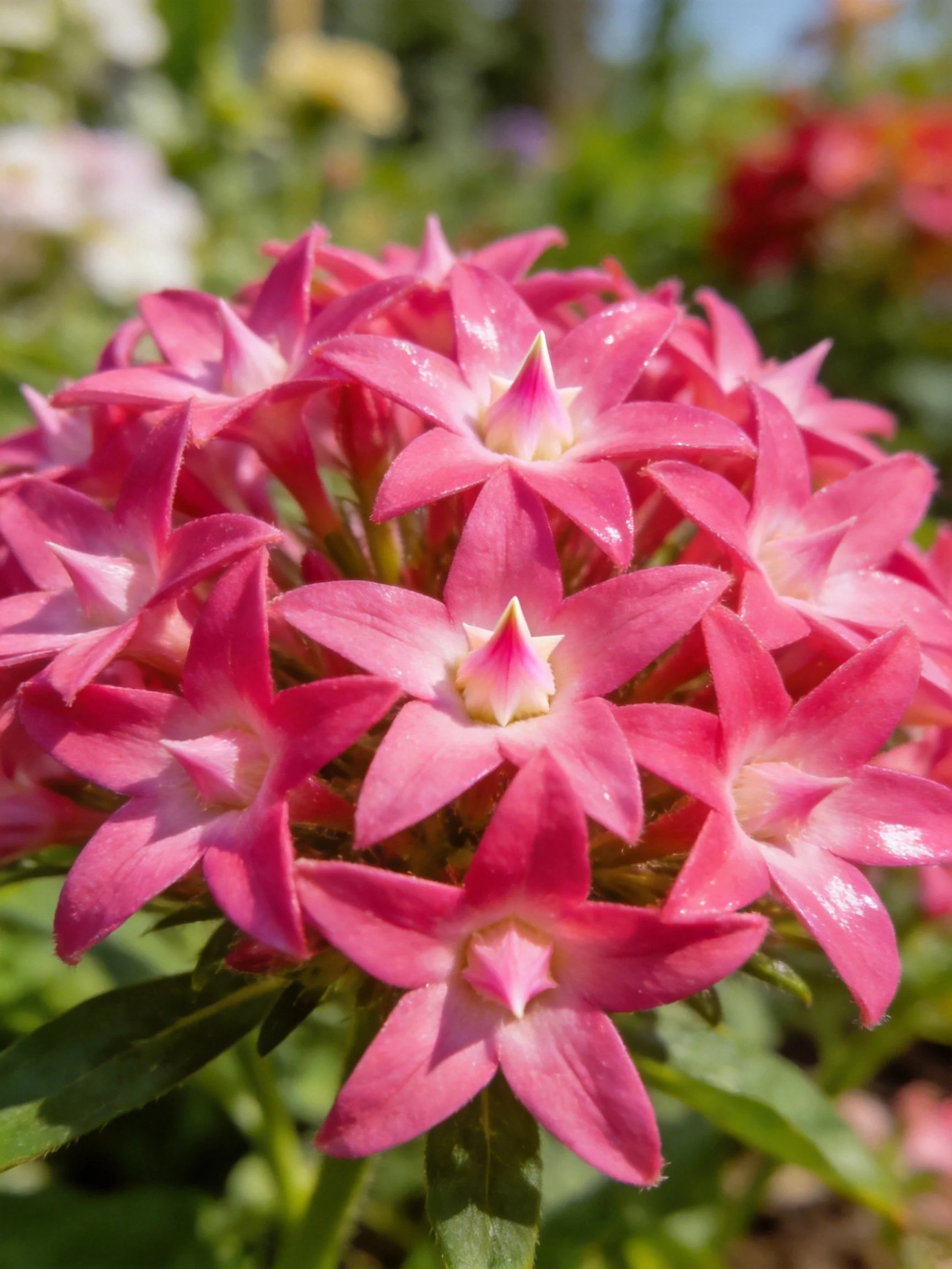 Dense cluster of vibrant pink star-shaped flowers