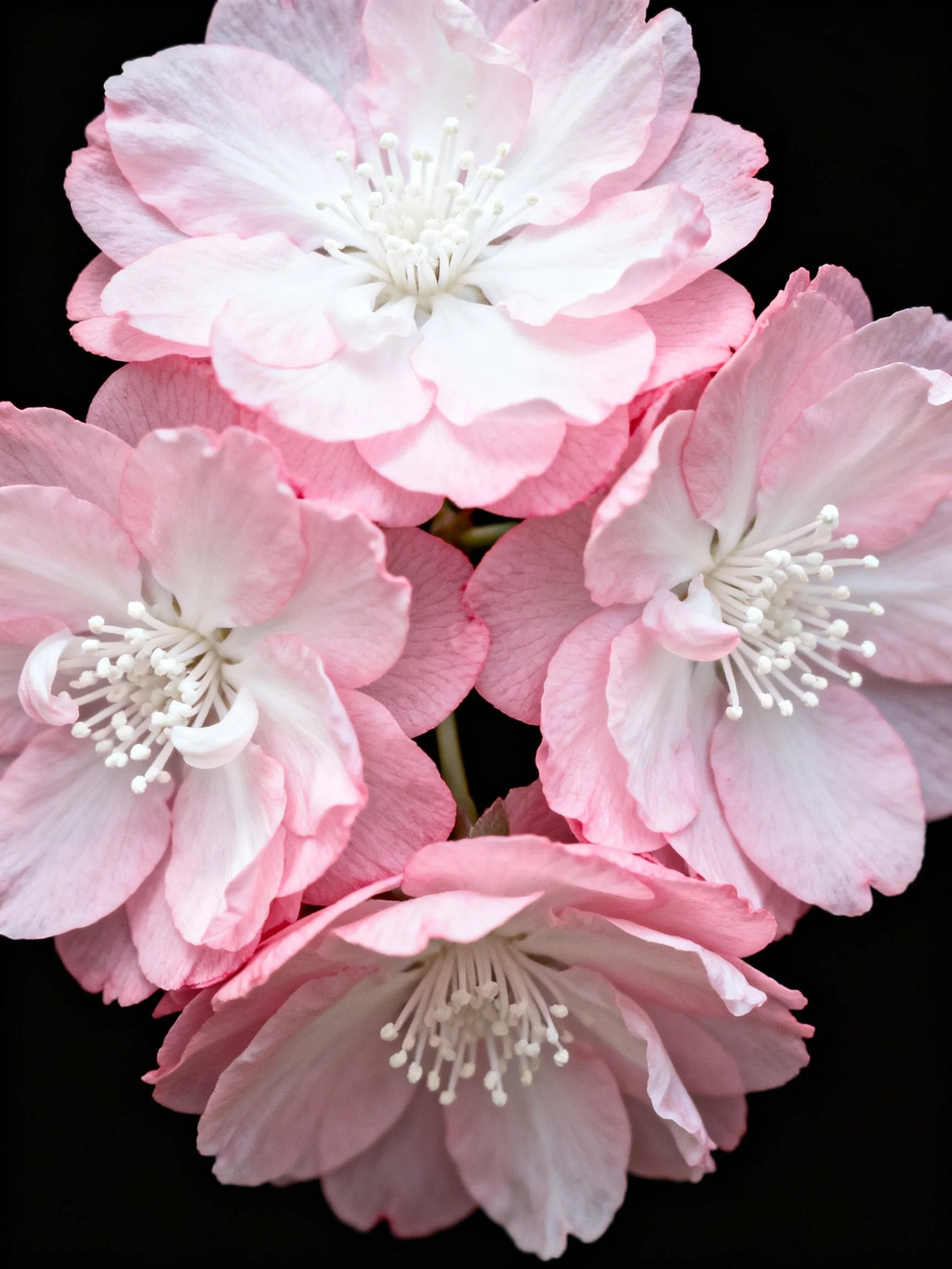 Four soft pink cherry blossoms with white centers