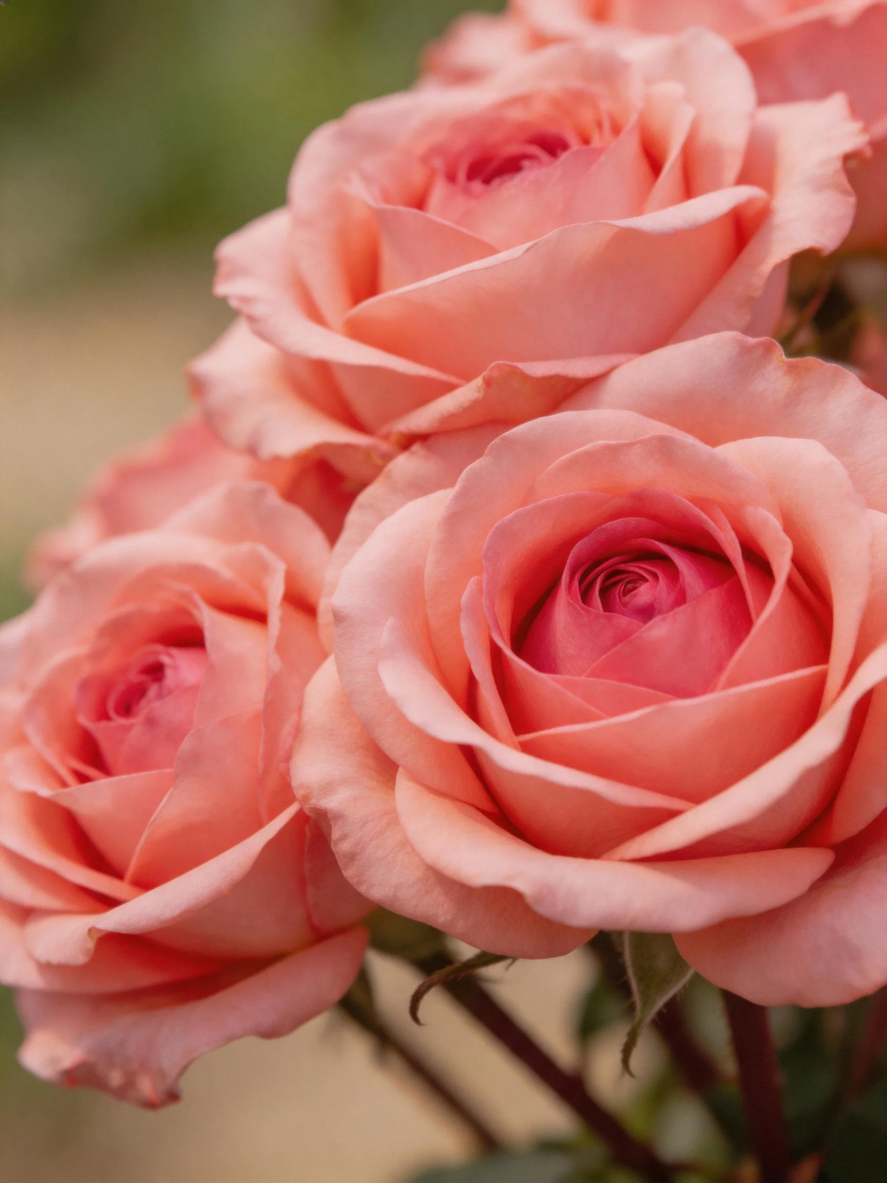 Four soft pink roses in close-up detail