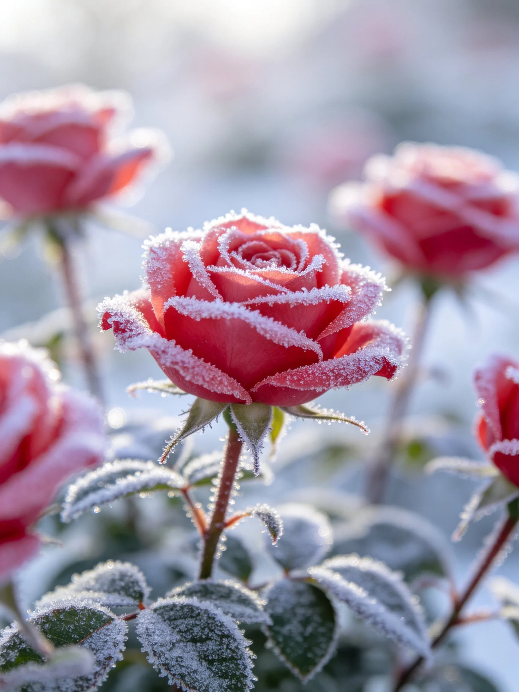 Frosted Red Roses with Delicate Ice Crystals