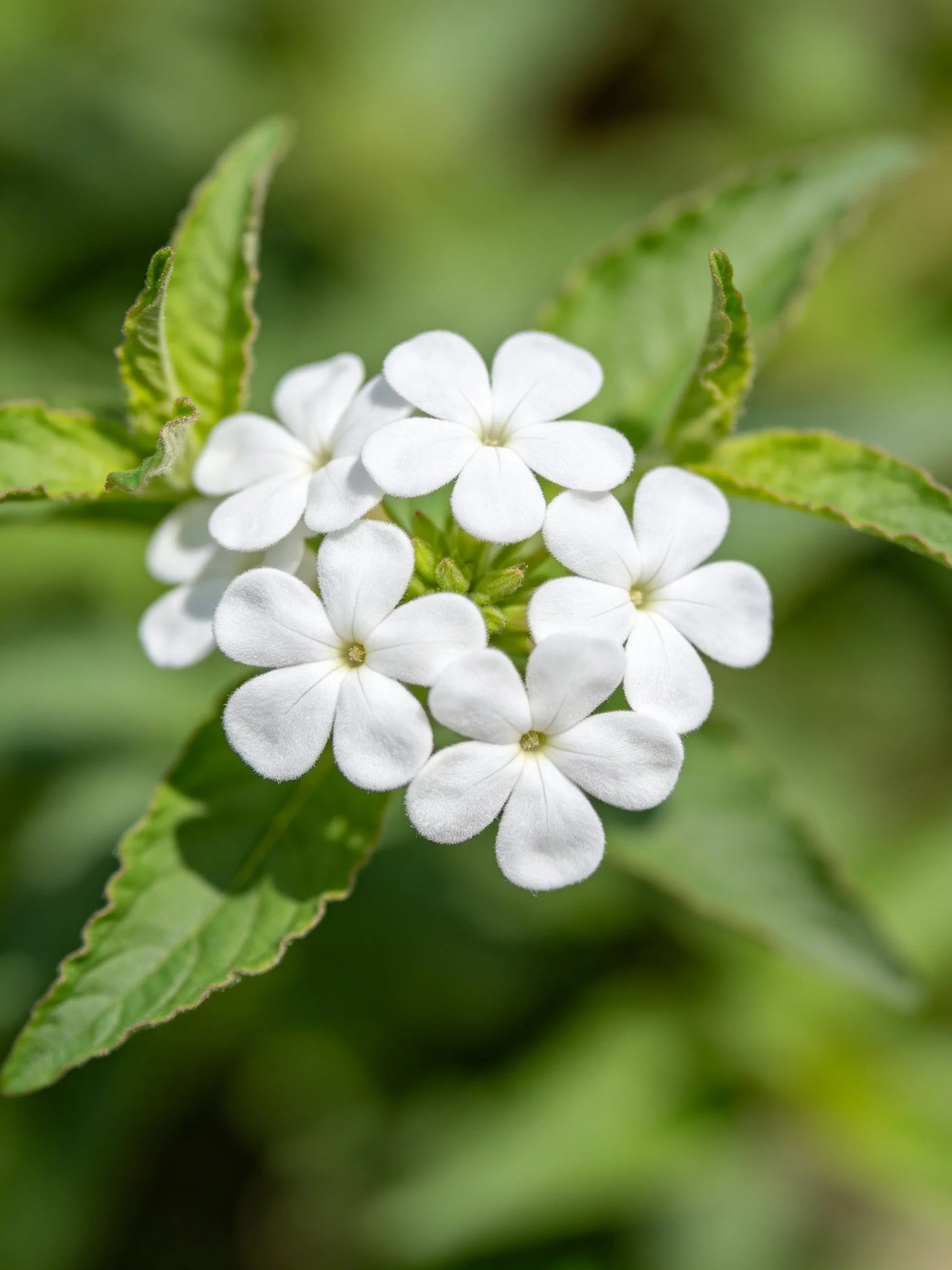 Group of small white flowers with green leaves