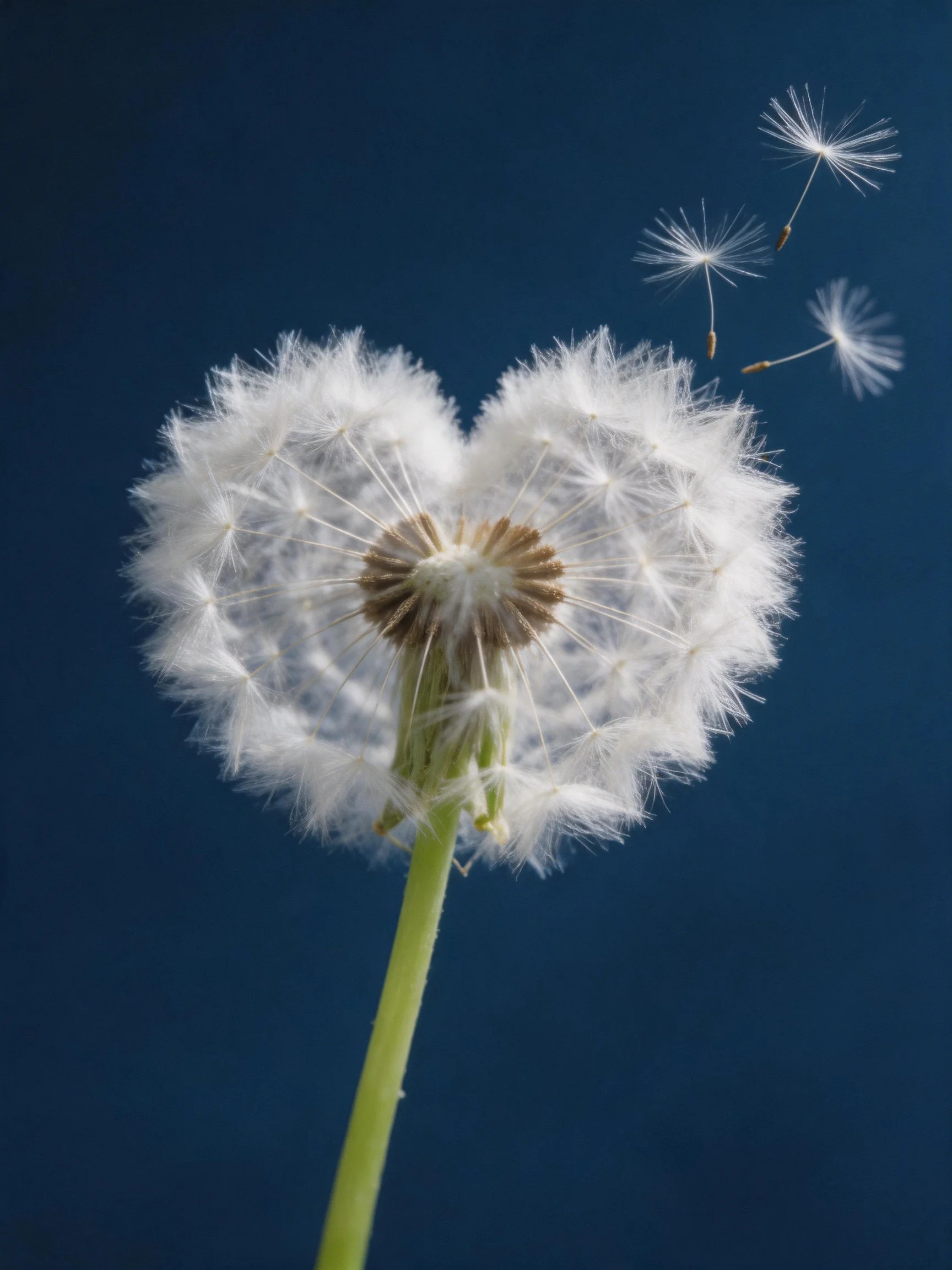 Heart - shaped dandelion with floating seed parachutes