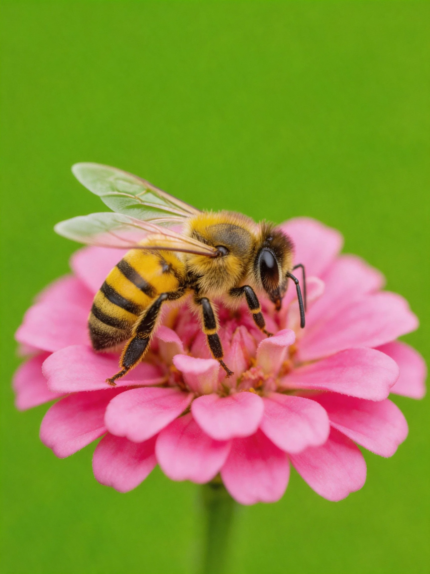 Honeybee collecting nectar from a vibrant pink flower