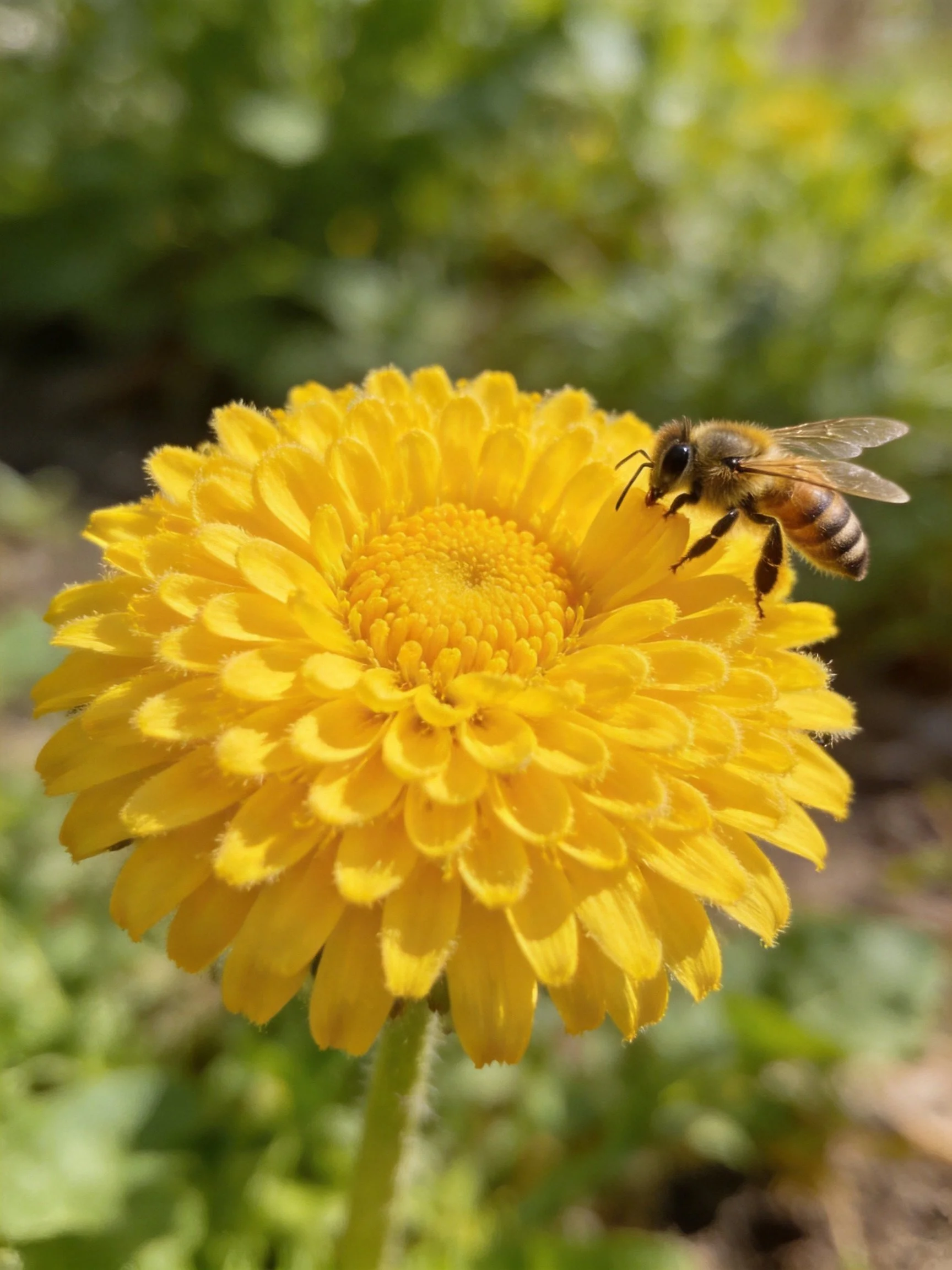 Honeybee pollinating a large bright yellow flower