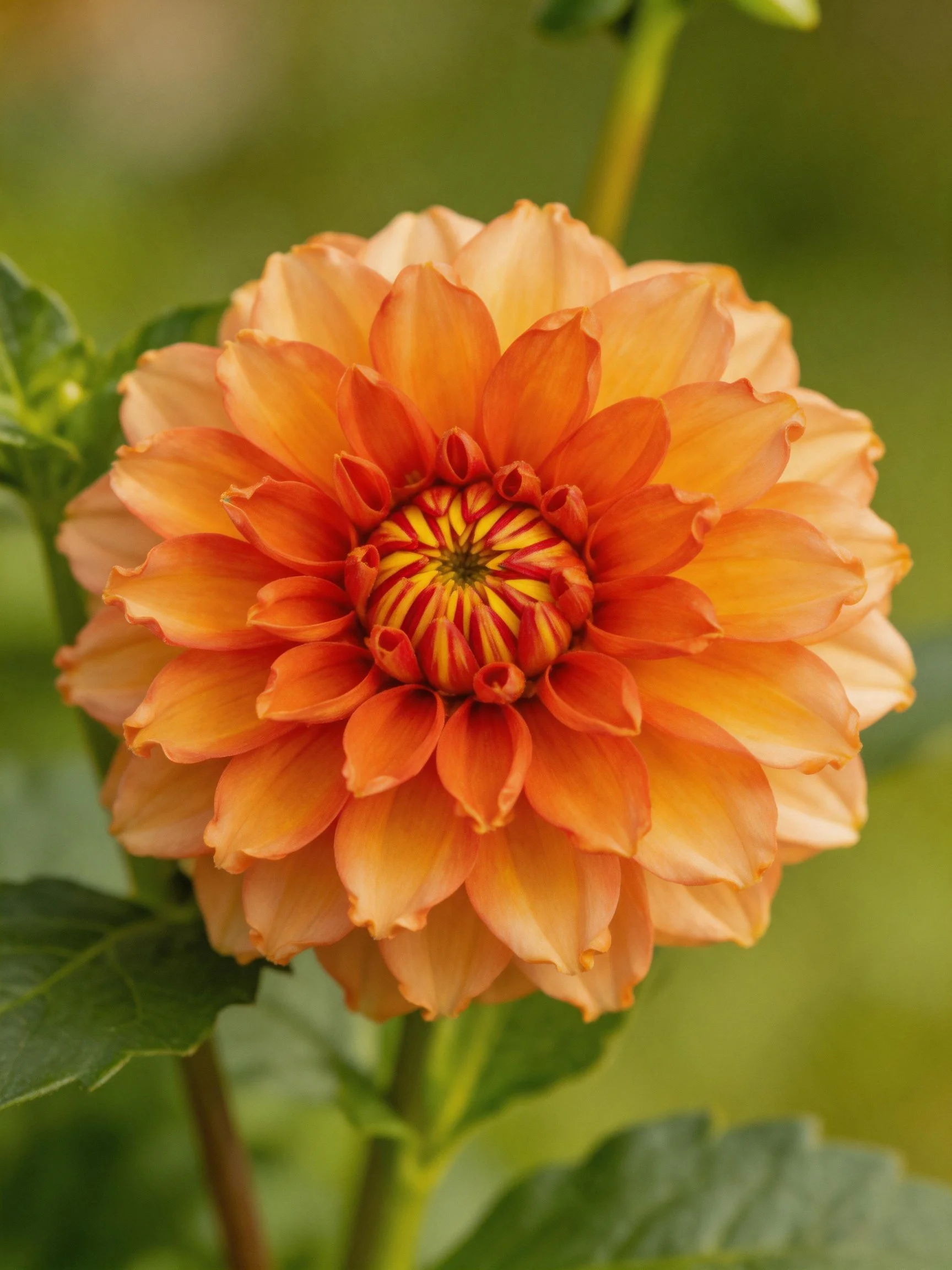 Large orange and peach dahlia with layered petals