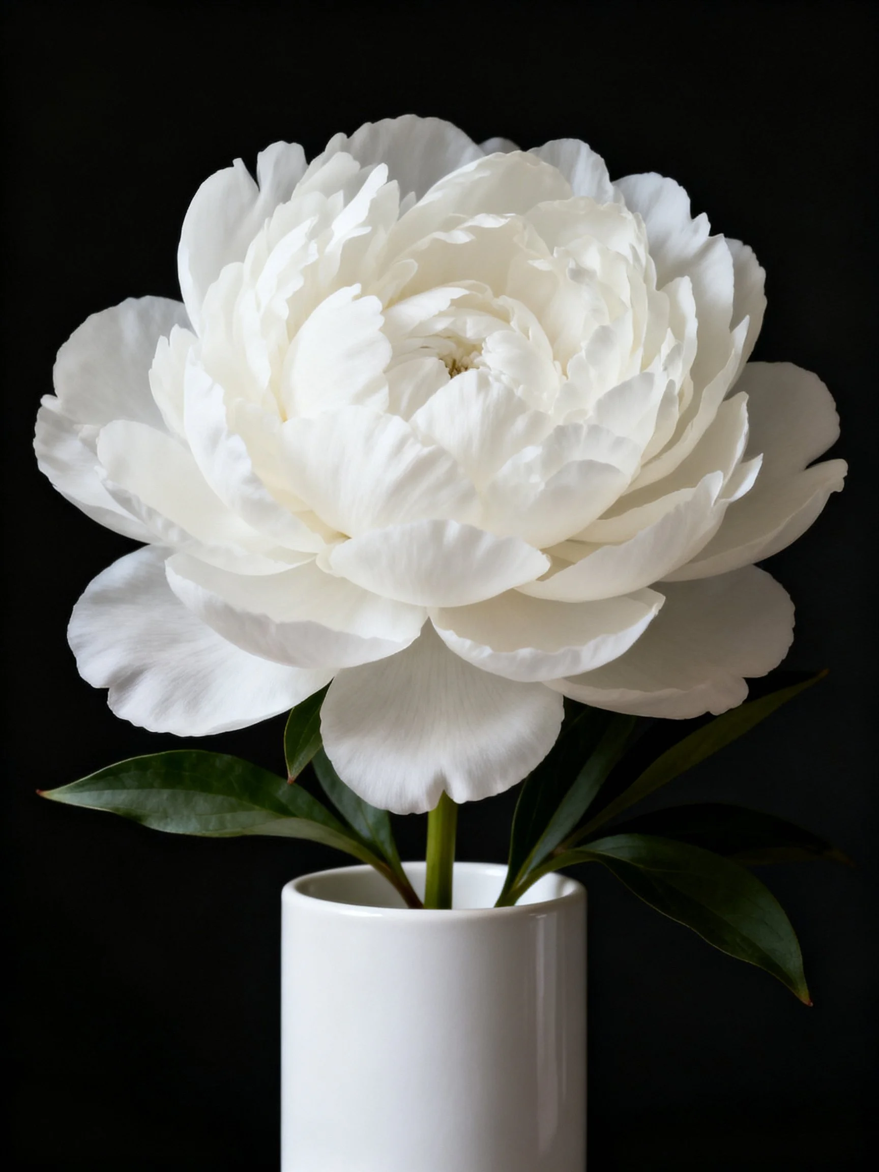 Large white peony in minimalist white vase