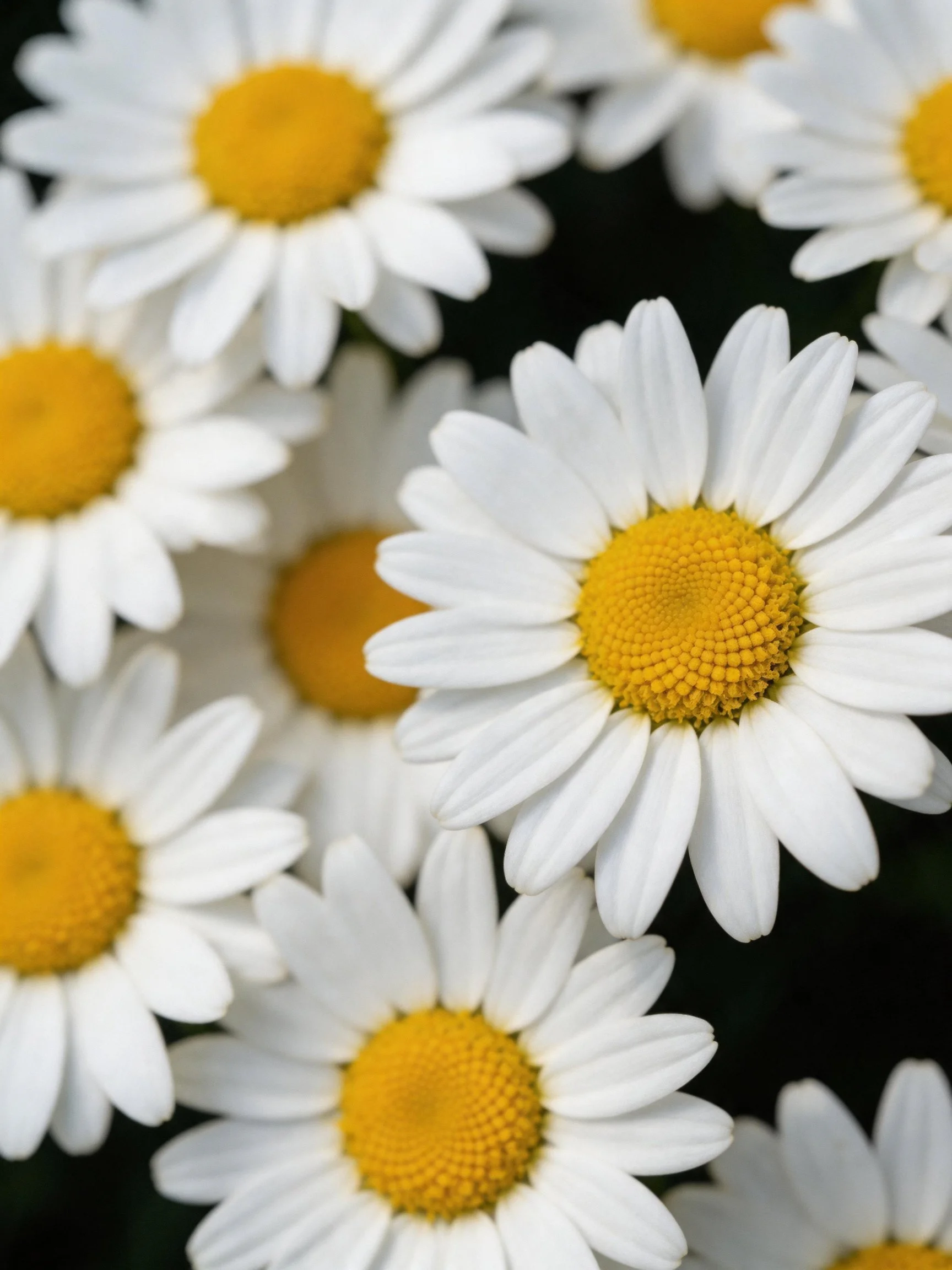 Many daisies with white petals and vibrant yellow centers fill the frame.