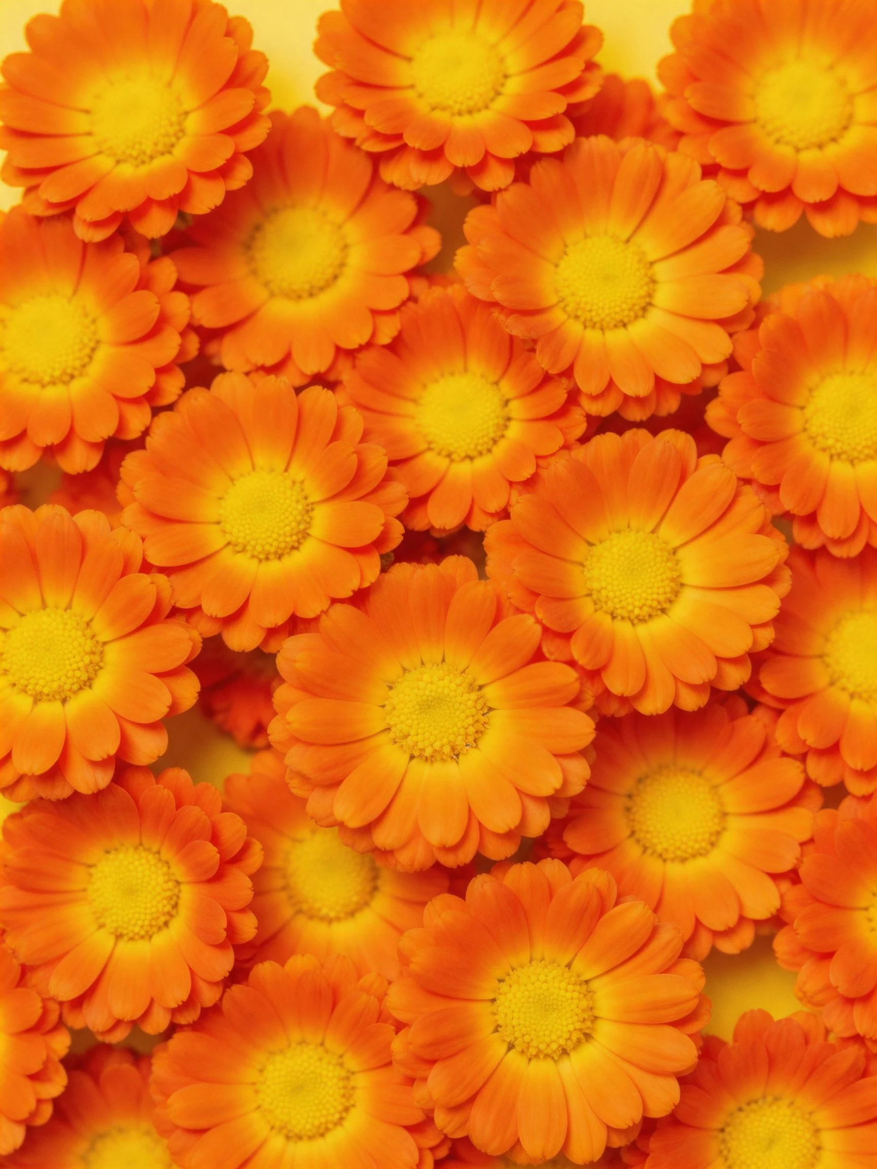 Many vibrant orange marigold flowers densely clustered with yellow centers