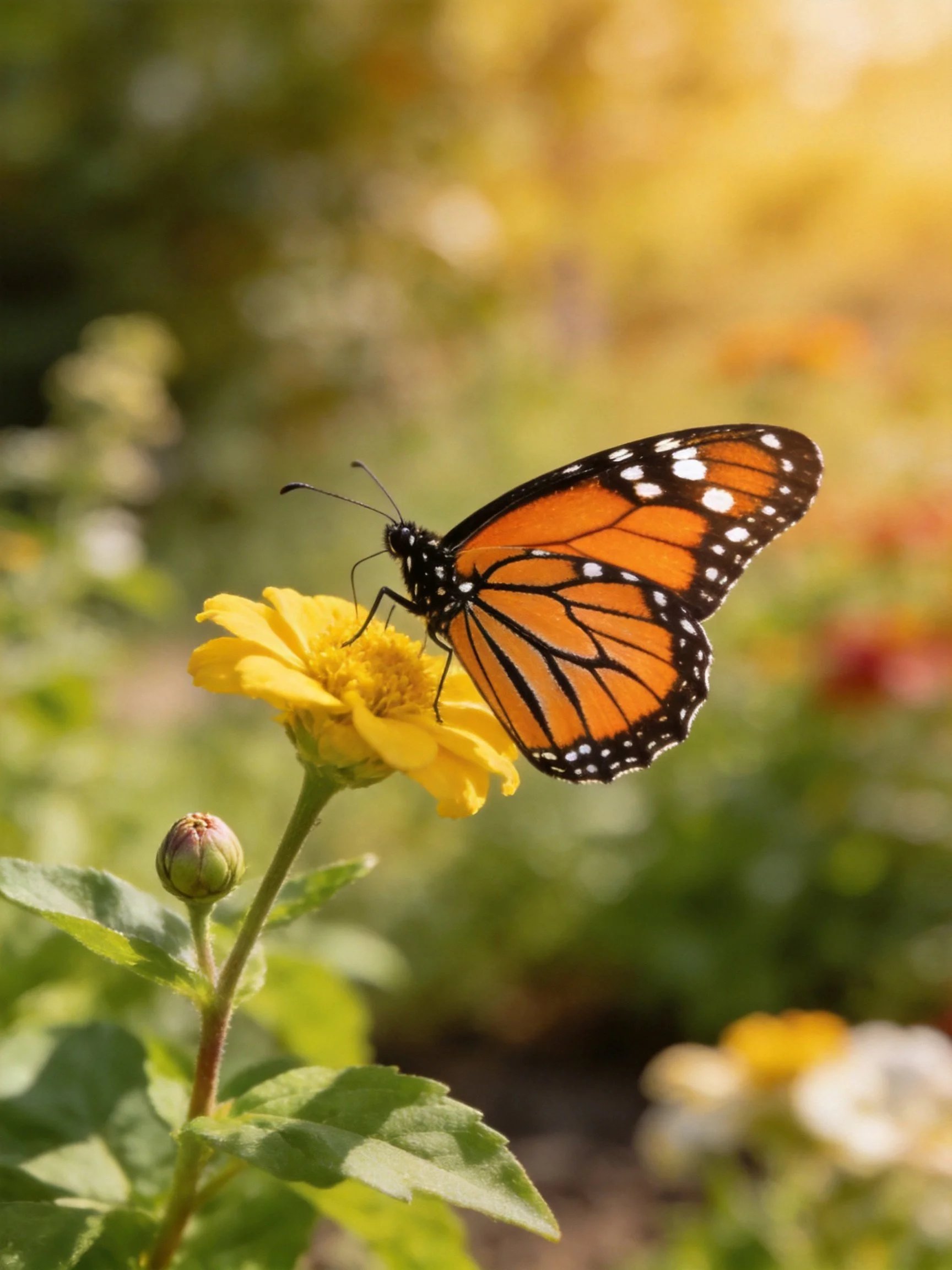 Monarch butterfly perched on a bright yellow flower