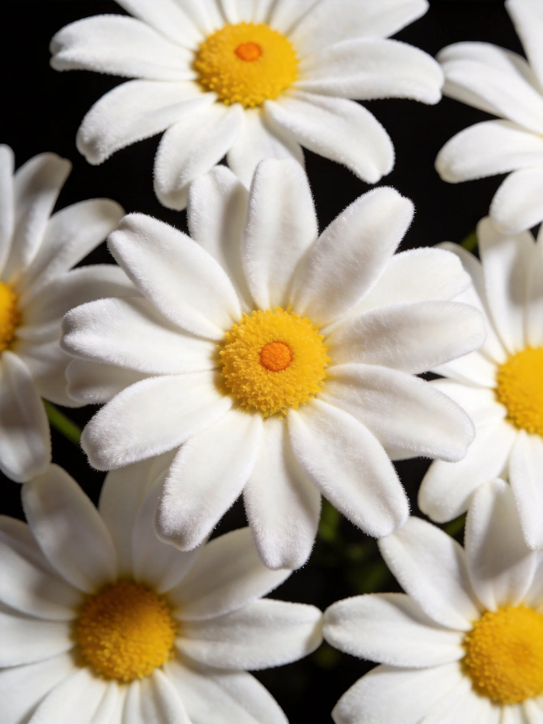 Multiple White Daisies with Yellow Centers Arranged Closely