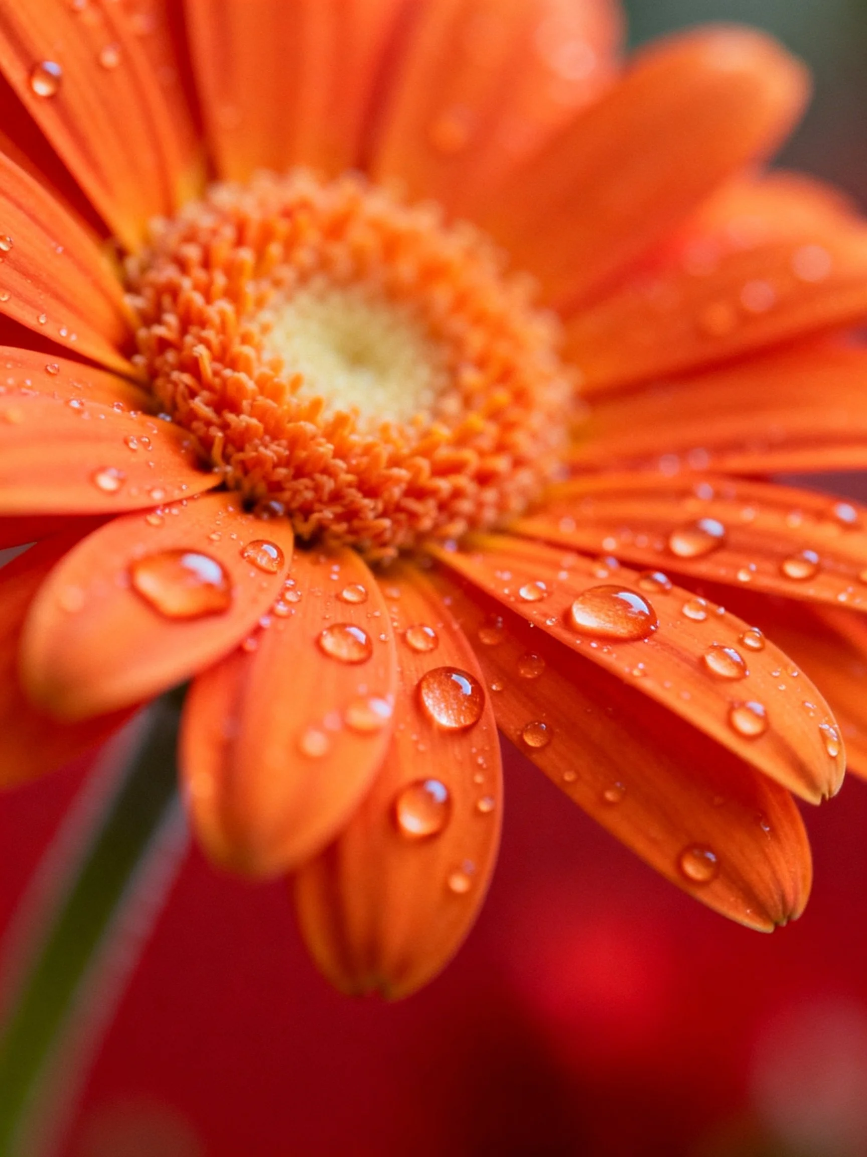 Orange Gerbera Daisy with Water Droplets Close-Up