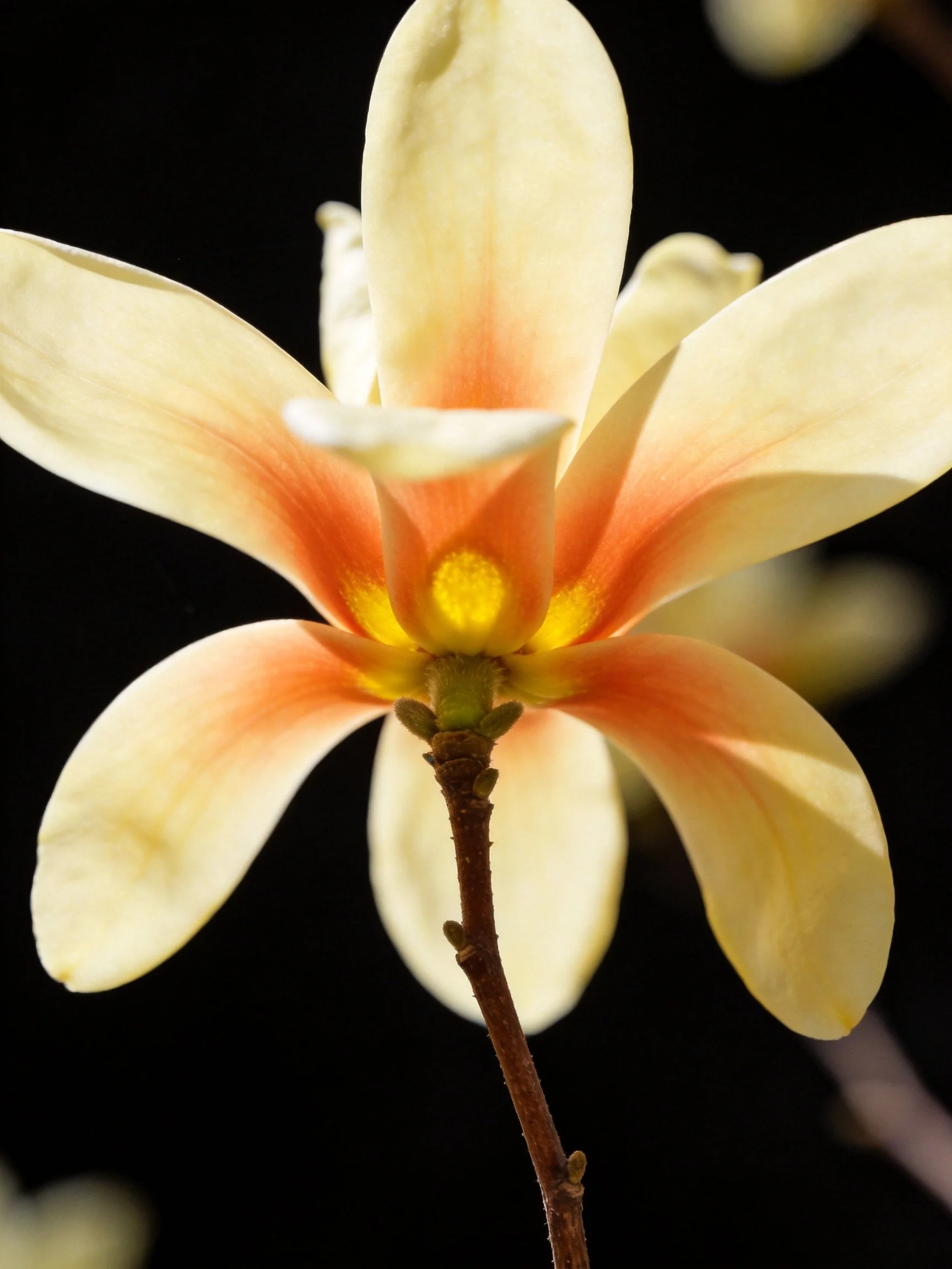 Pale Yellow and Orange Magnolia Flower Close-Up