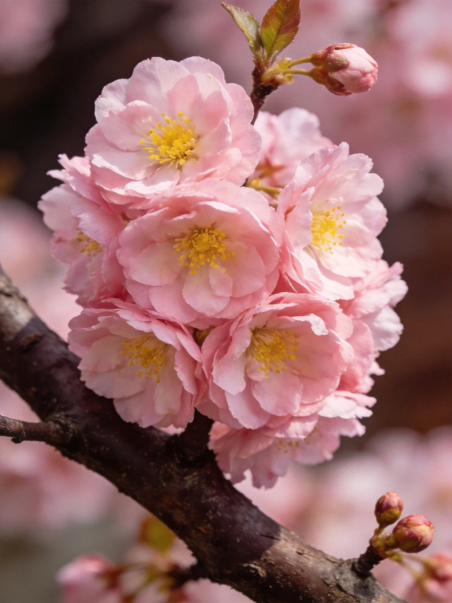 Pink Cherry Blossom Clusters on Dark Branches