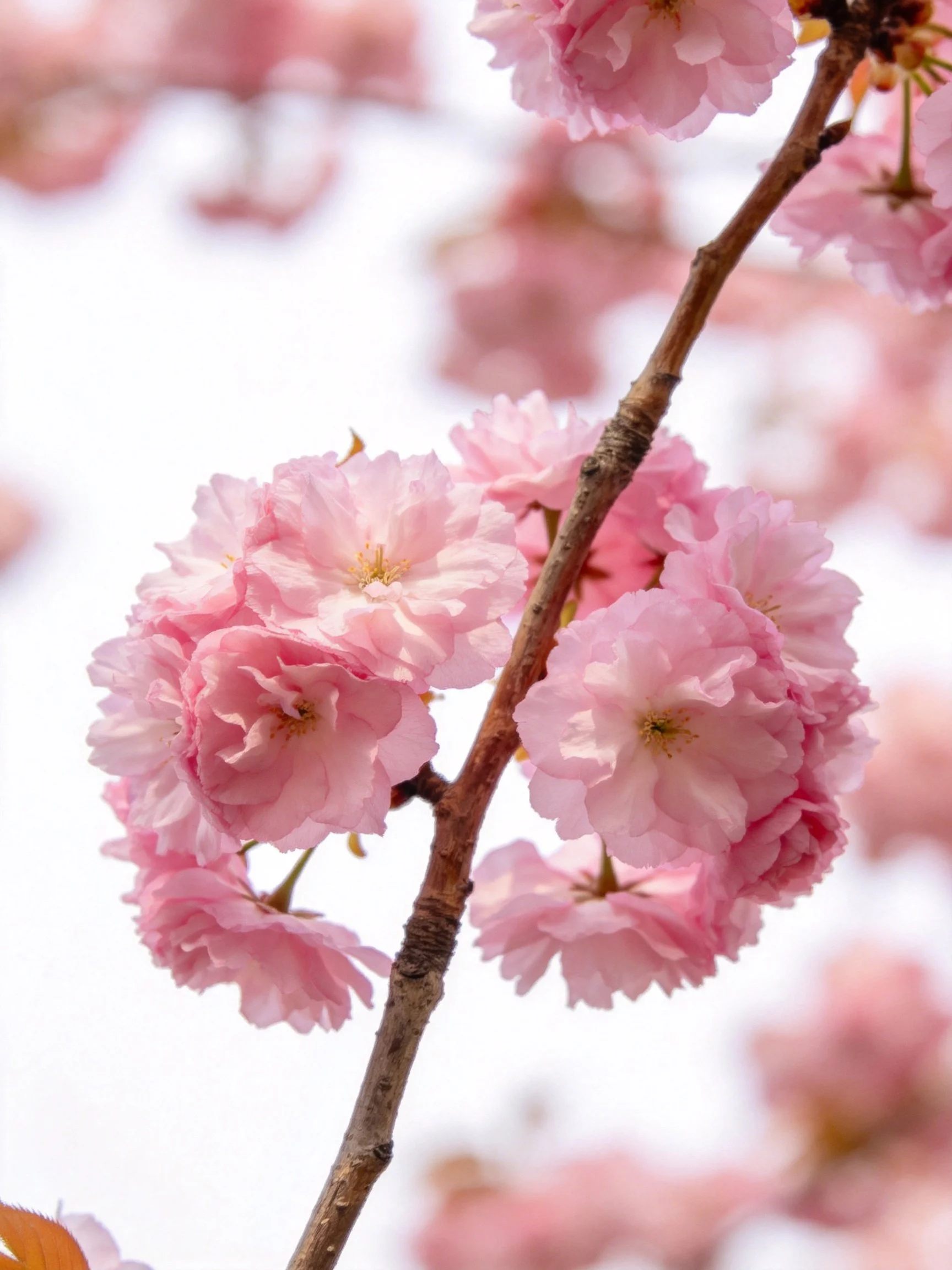 Pink Cherry Blossom Clusters on Twisted Branches
