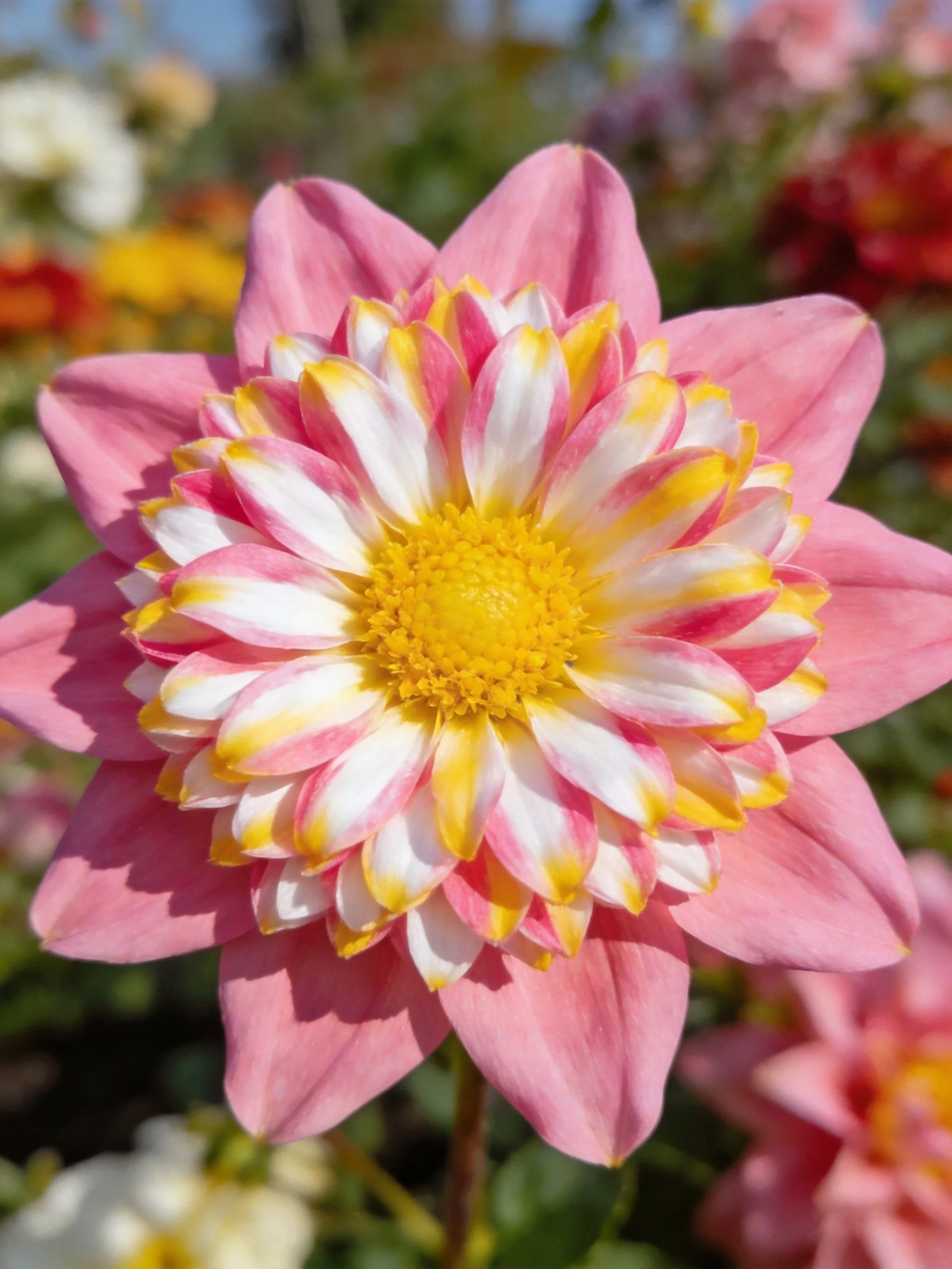 Pink Dahlia with Colorful Striped Inner Petals