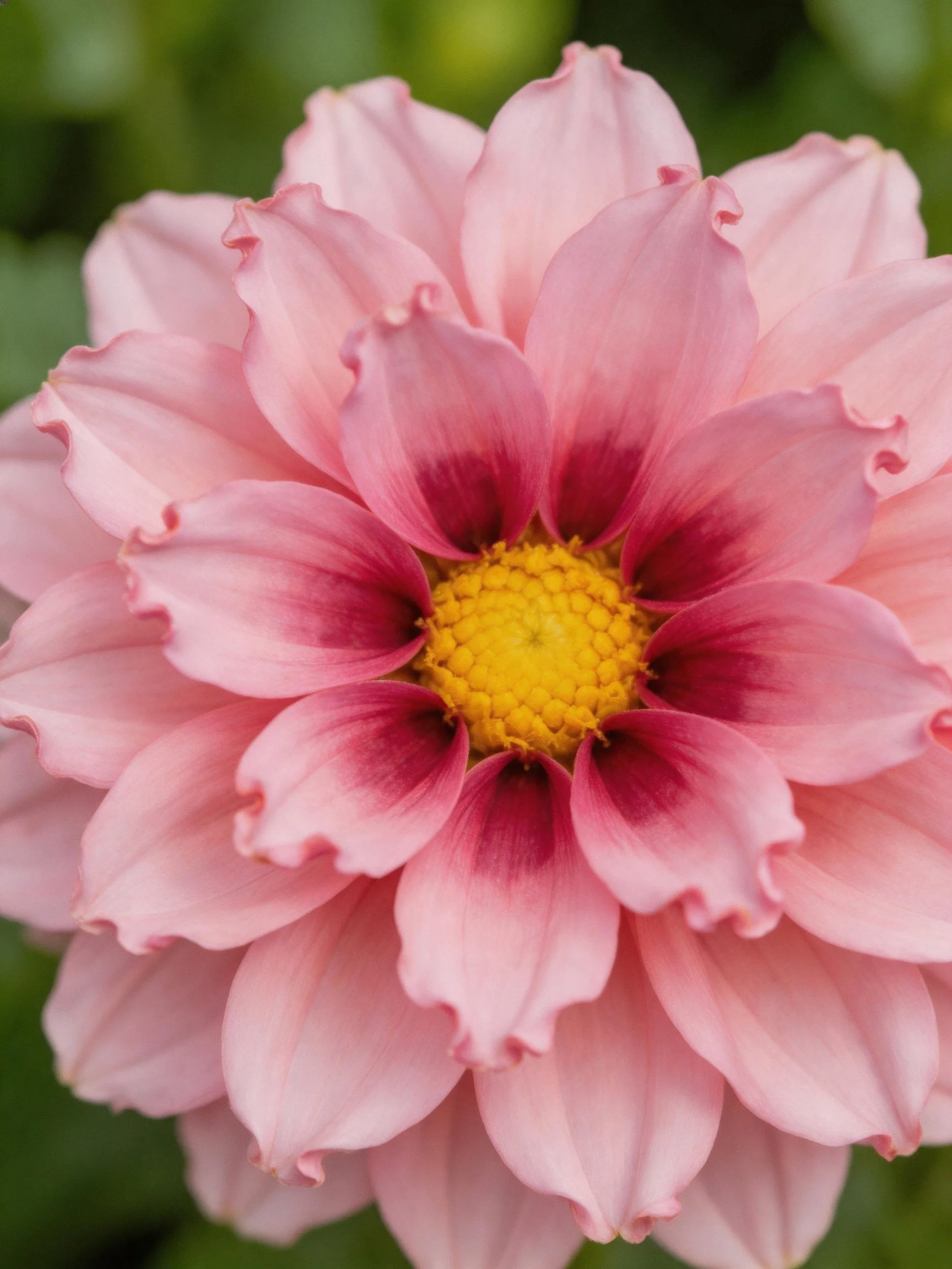 Pink Dahlia with Dark Pink Petal Centers and Yellow Core