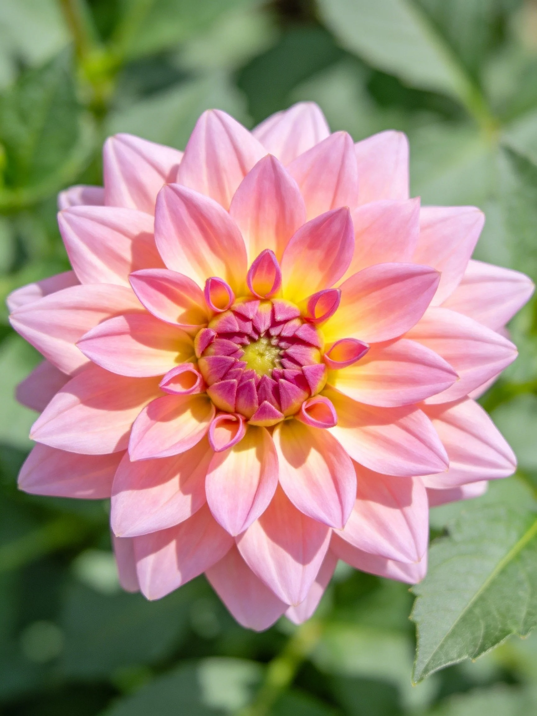 Pink Dahlia with Layered Petals and Vibrant Center
