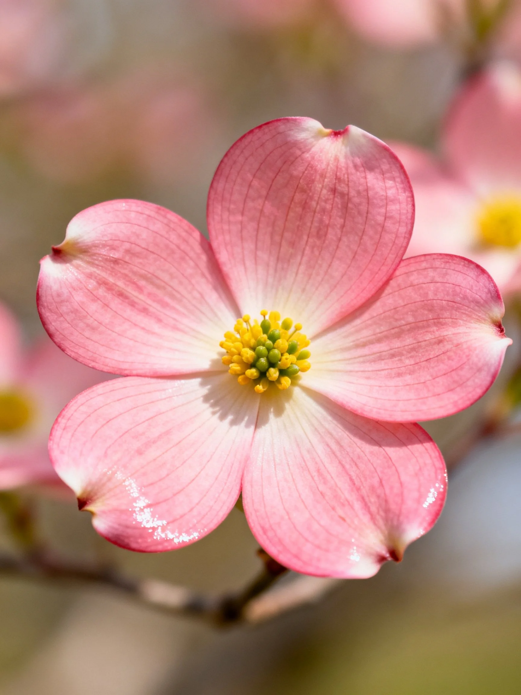 Pink Dogwood Flower with Yellow Center and White Petal Edges