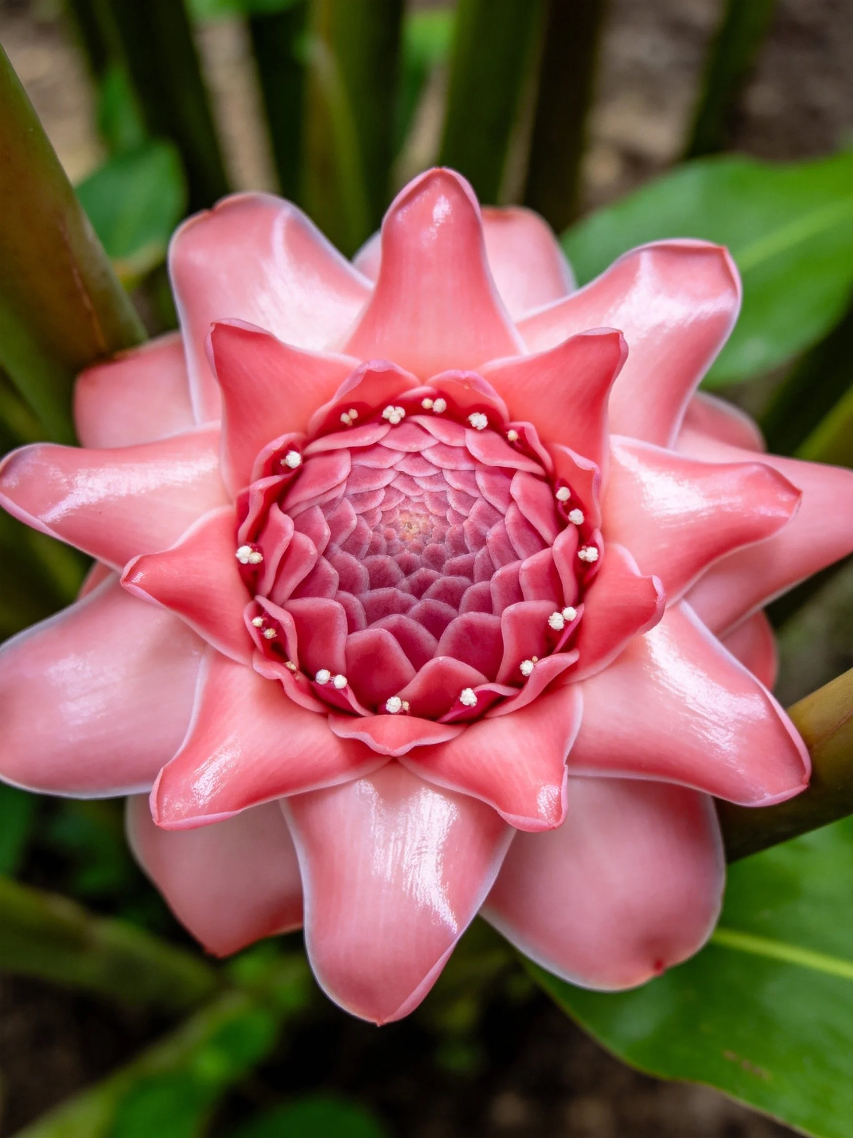 Pink Ginger Flower with Layered Petals and Central Details