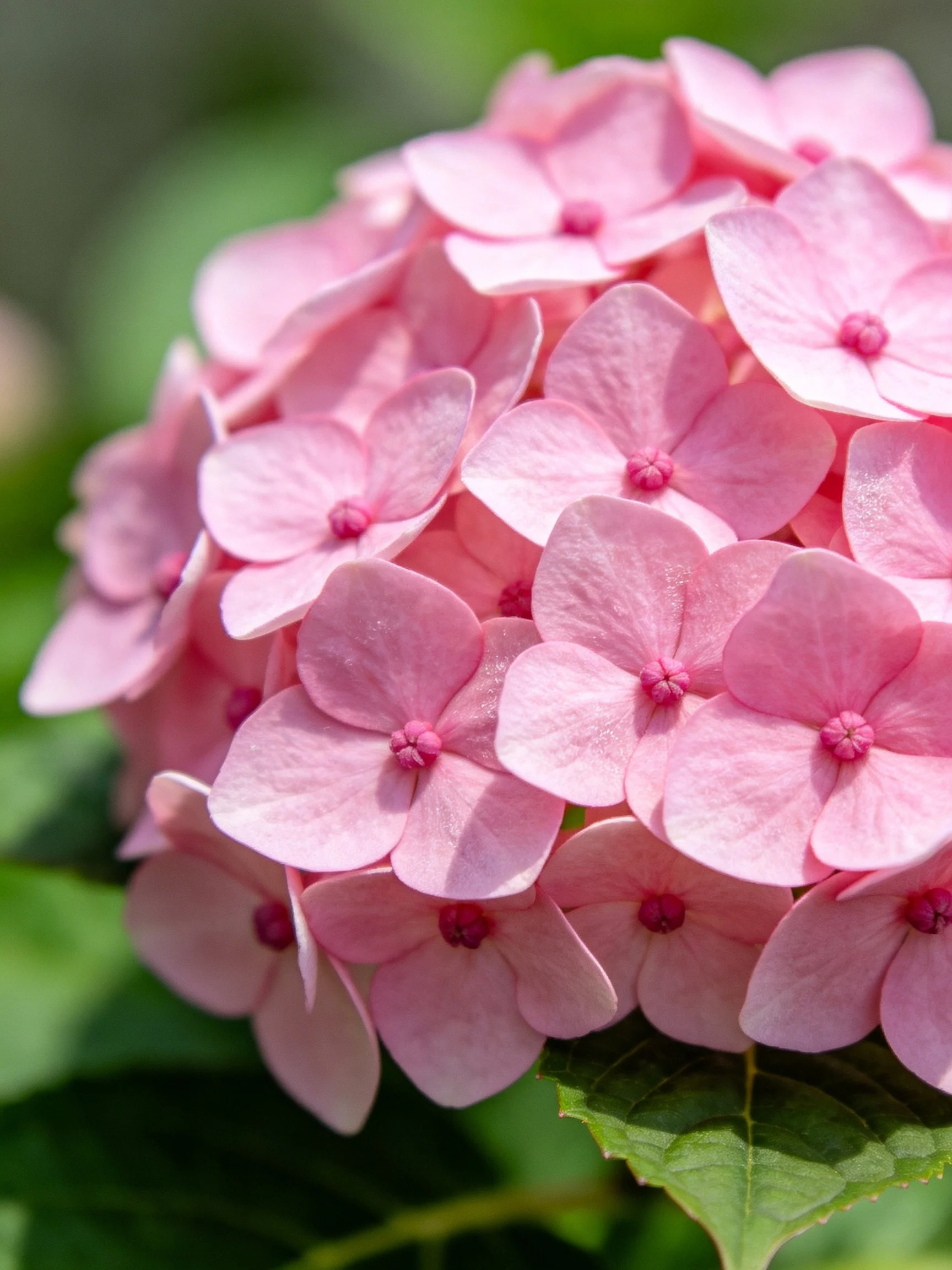 Pink Hydrangeas Clustered with Green Foliage