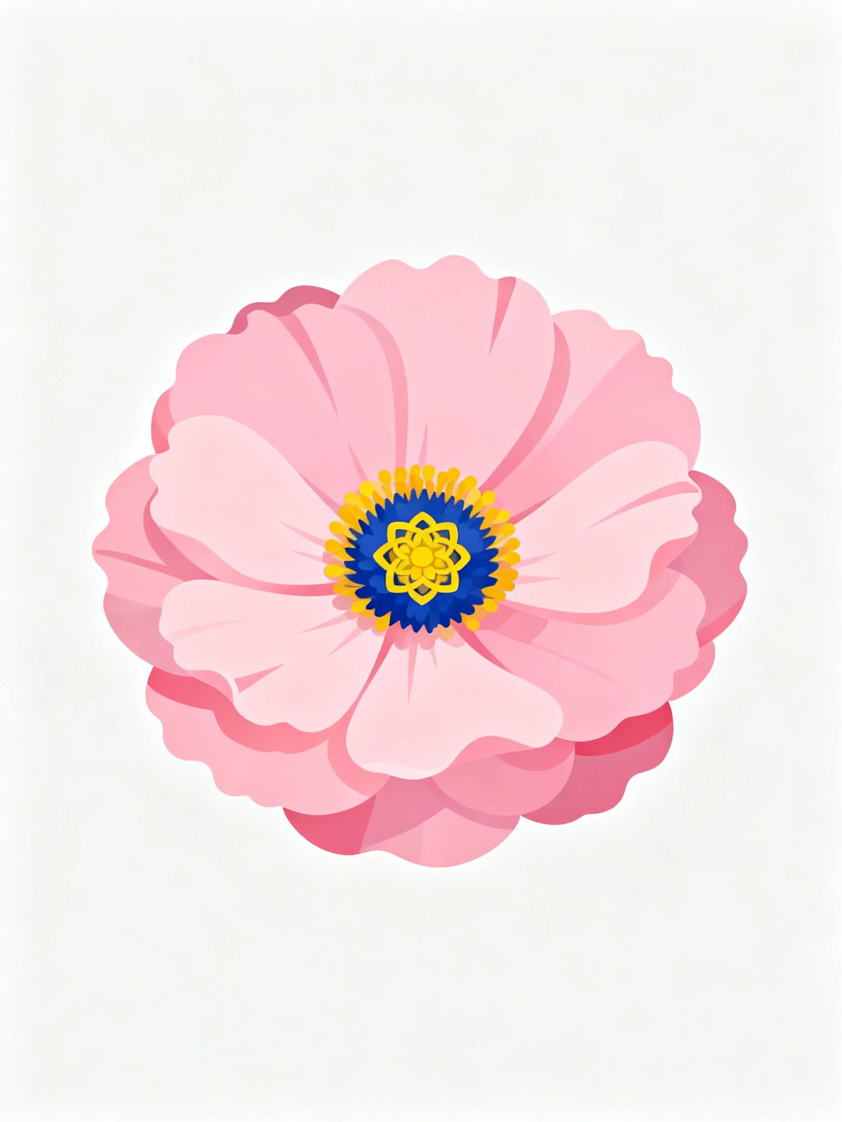 Pink Layered Petal Flower with Blue-Yellow Center Illustration